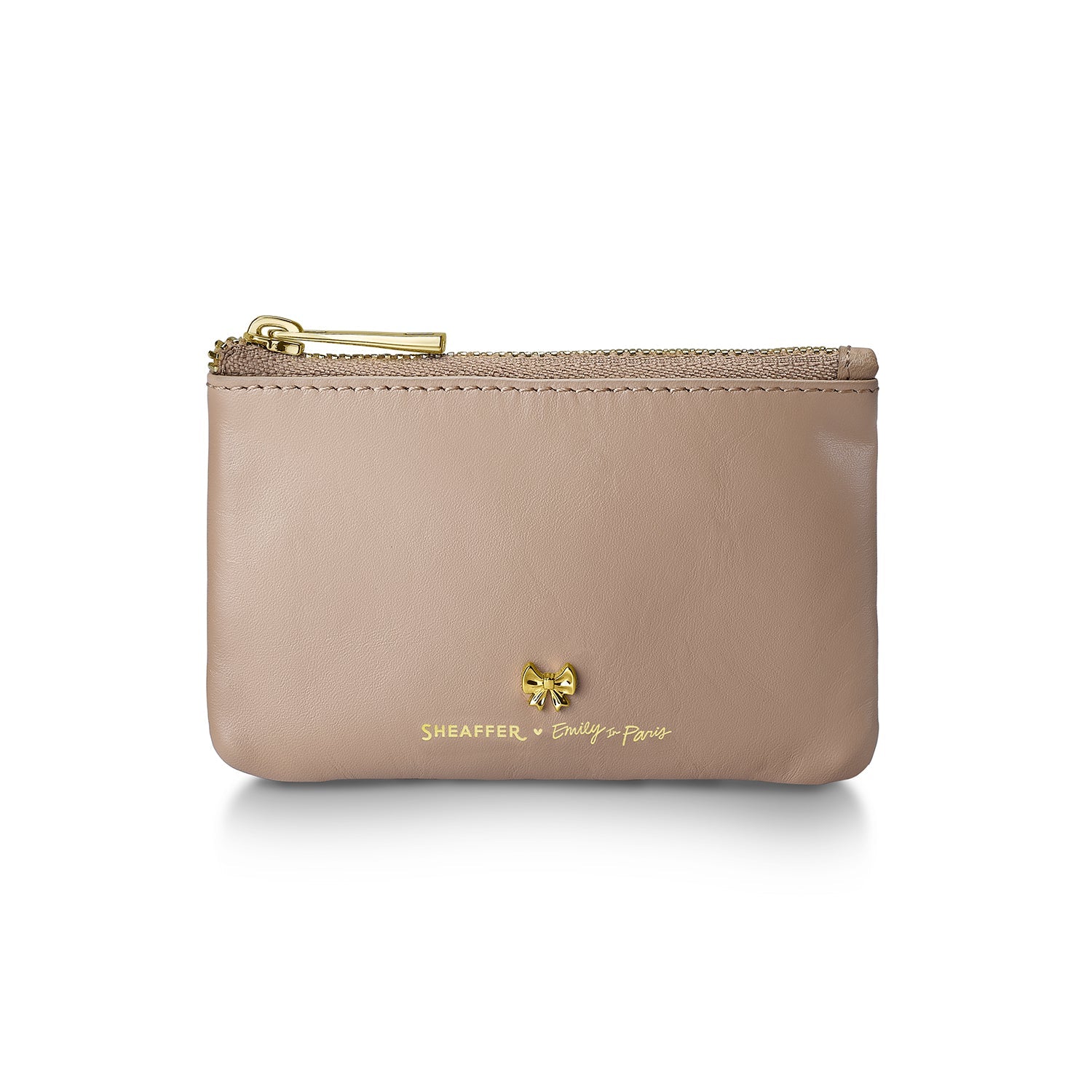Sheaffer Emily in Paris Full-Grain Leather Zipped Key Fob Pouch with Bow-Shaped Emblem - Taupe.