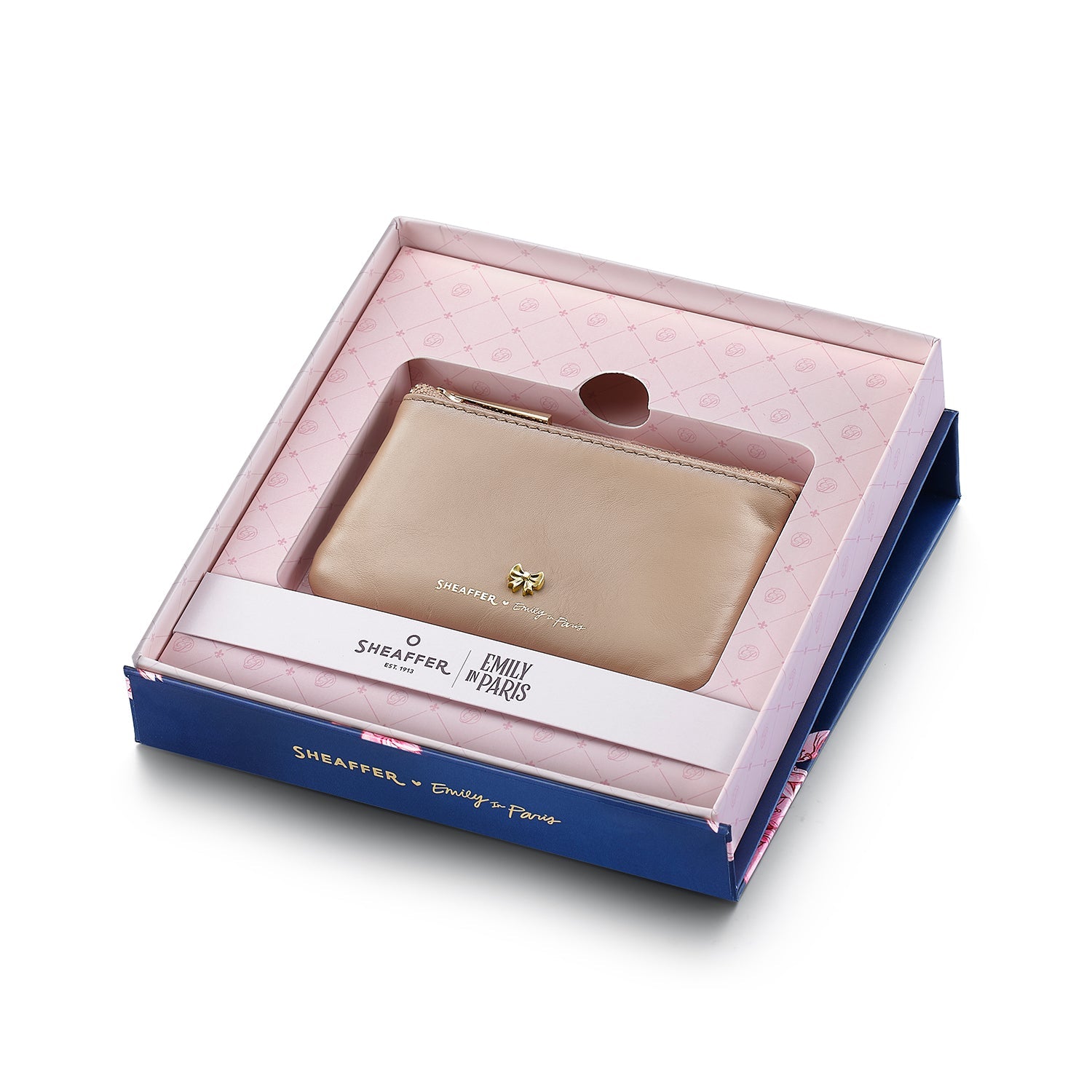 Sheaffer Emily in Paris Full-Grain Leather Zipped Key Fob Pouch with Bow-Shaped Emblem - Taupe.