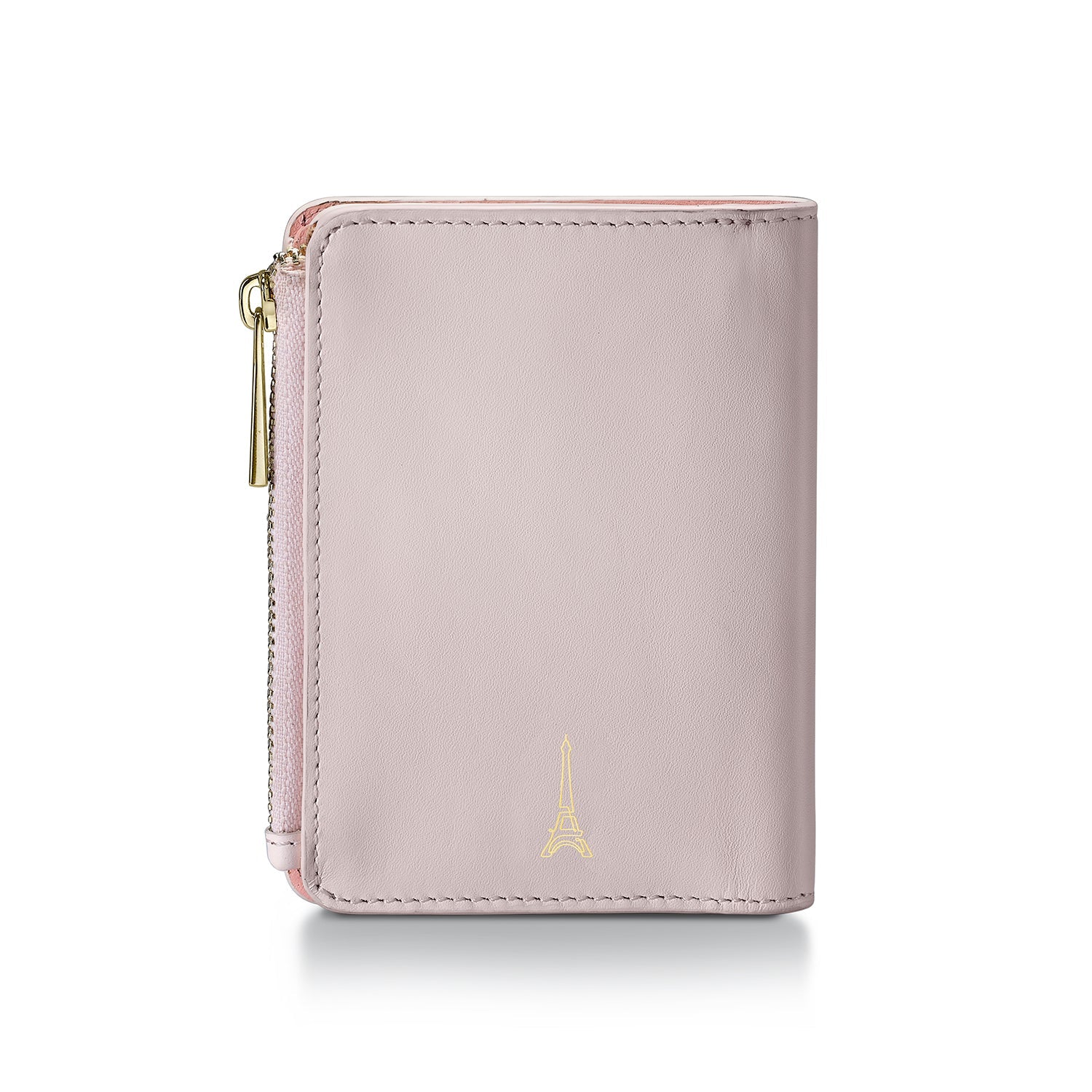 Sheaffer Emily in Paris Full-Grain Leather Zipped Bifold Coin Wallet with Heart-Shaped Emblem - Pink.