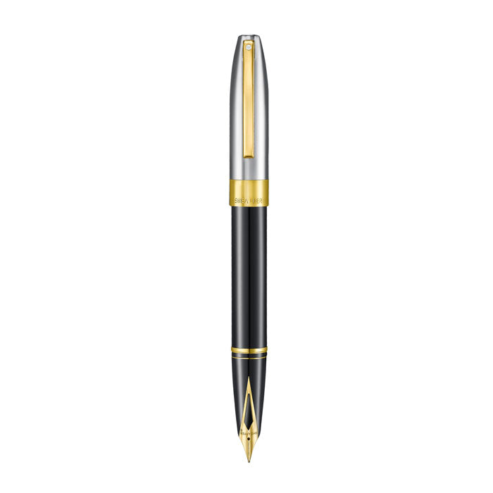 Sheaffer Legacy 9065 Glossy Black and Chrome Bi-color Fountain Pen with 14K PVD Gold-Plated, Stainless Steel Inlaid Nib and Trims.