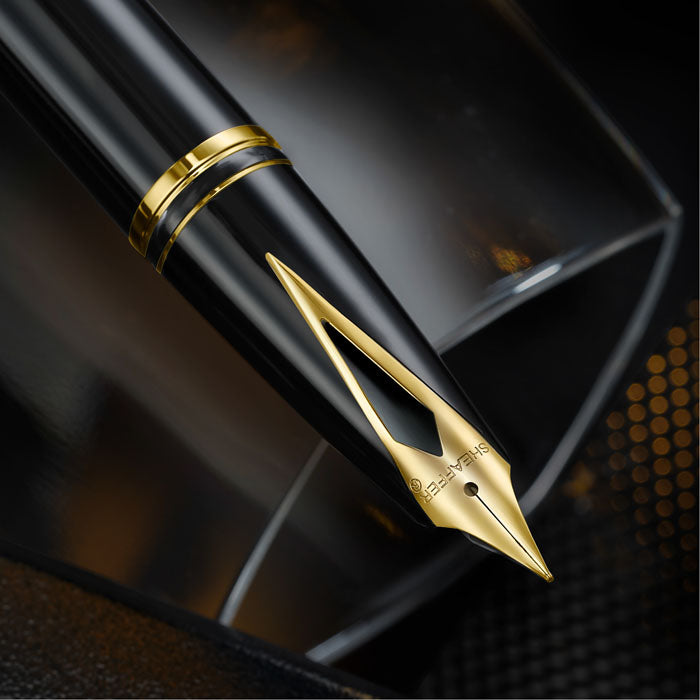 Sheaffer Legacy 9065 Glossy Black and Chrome Bi-color Fountain Pen with 14K PVD Gold-Plated, Stainless Steel Inlaid Nib and Trims.