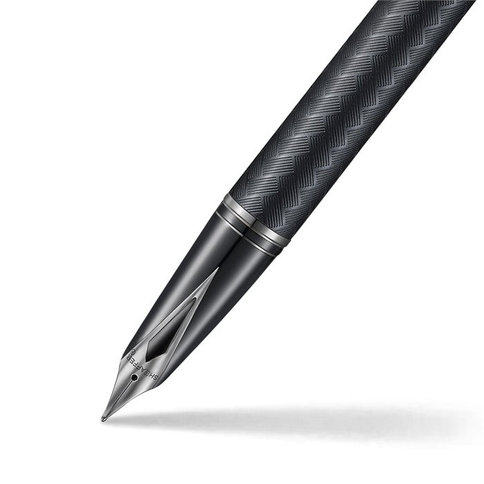 Sheaffer Legacy Chevron 9066 Matte Black Fountain Pen with PVD Gunmetal Inlaid Nib and Trims.