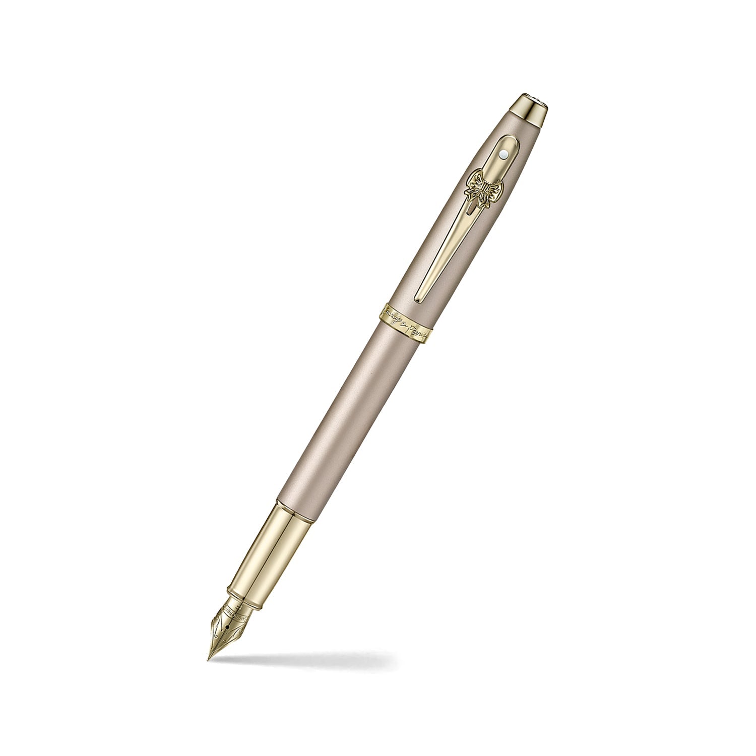 Sheaffer 100 Emily in Paris 9377 Champagne Gold Fountain Pen with Champagne Gold Trims and Bow-Shaped Clip Emblem (Fine).