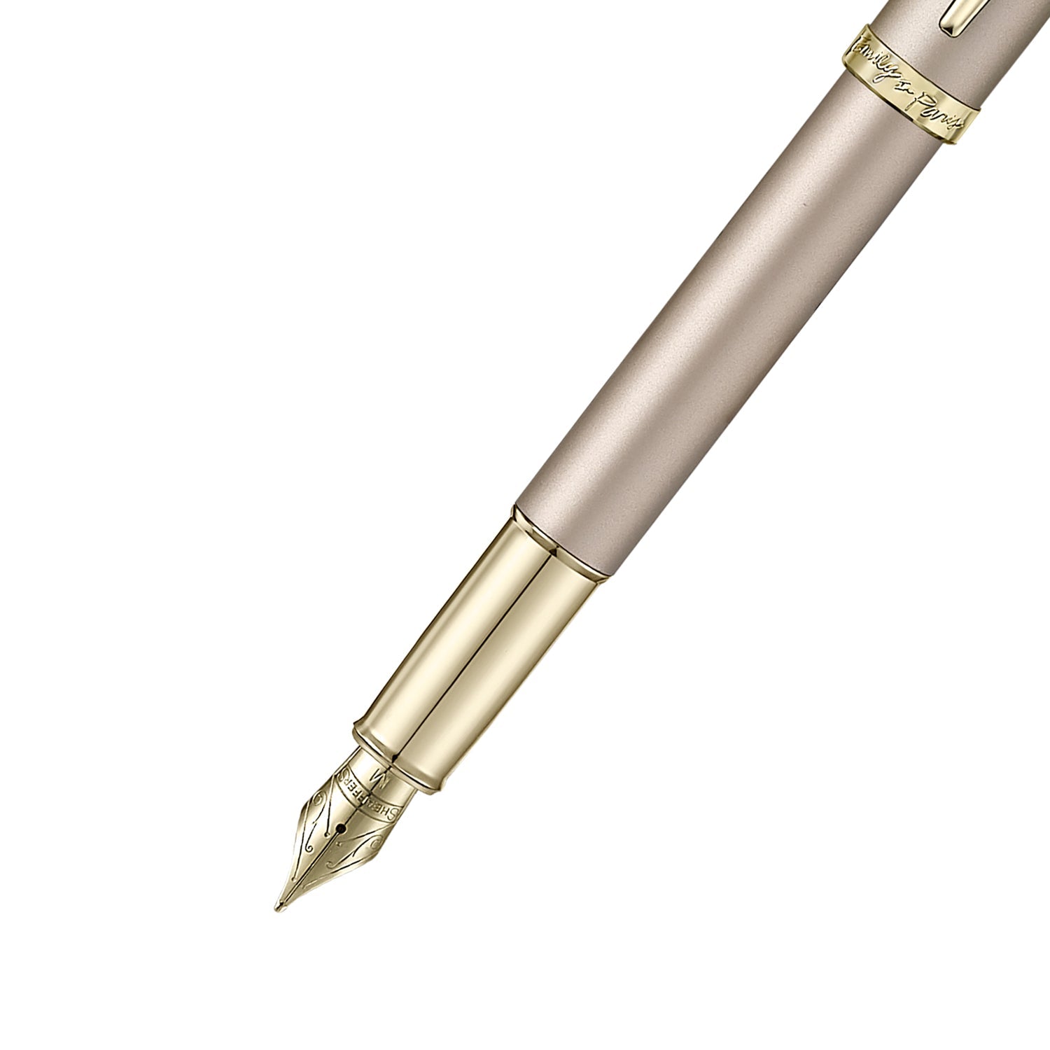 Sheaffer 100 Emily in Paris 9377 Champagne Gold Fountain Pen with Champagne Gold Trims and Bow-Shaped Clip Emblem (Medium).