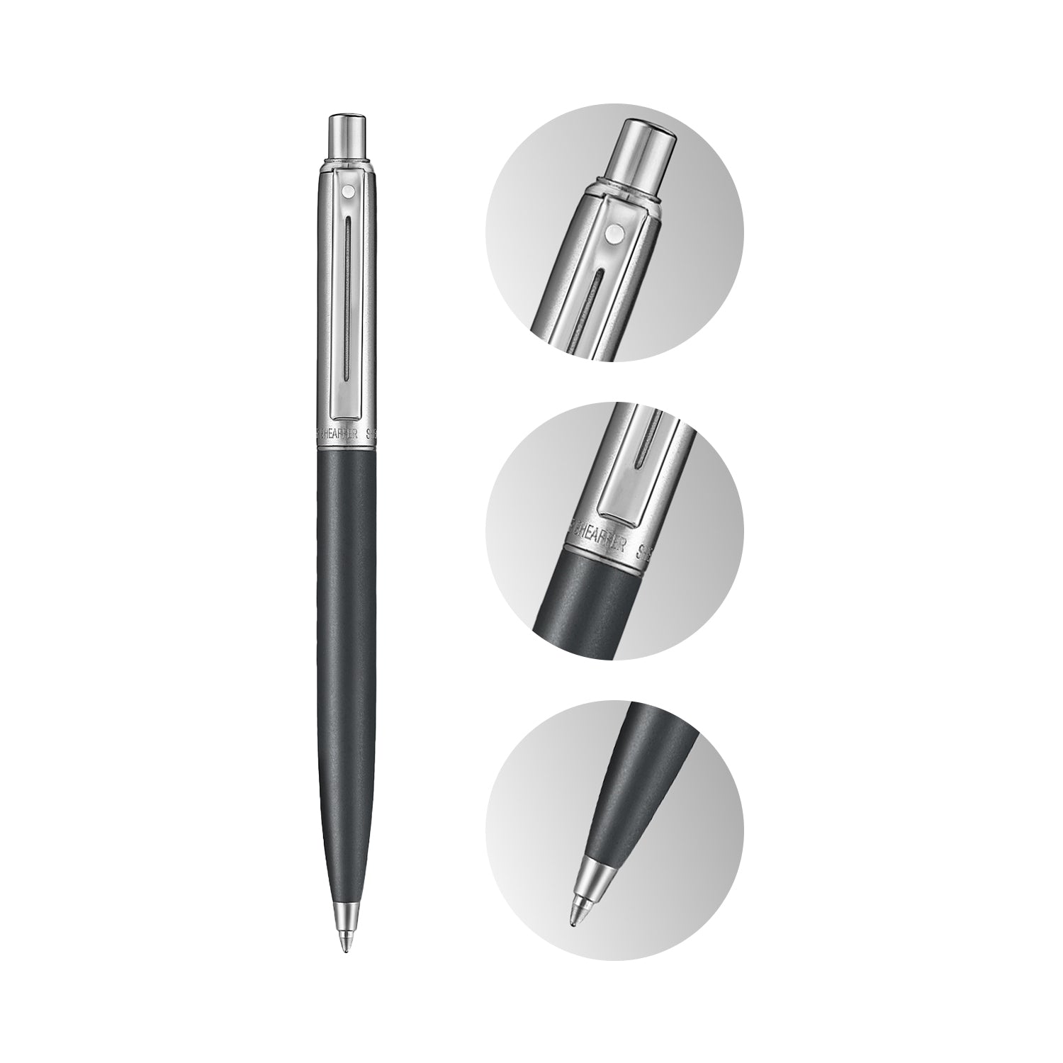 Sheaffer Sentinel Metal 331 Matte Black Barrel and Brished Chrome Cap Ballpoint Pen with Chrome Trims.