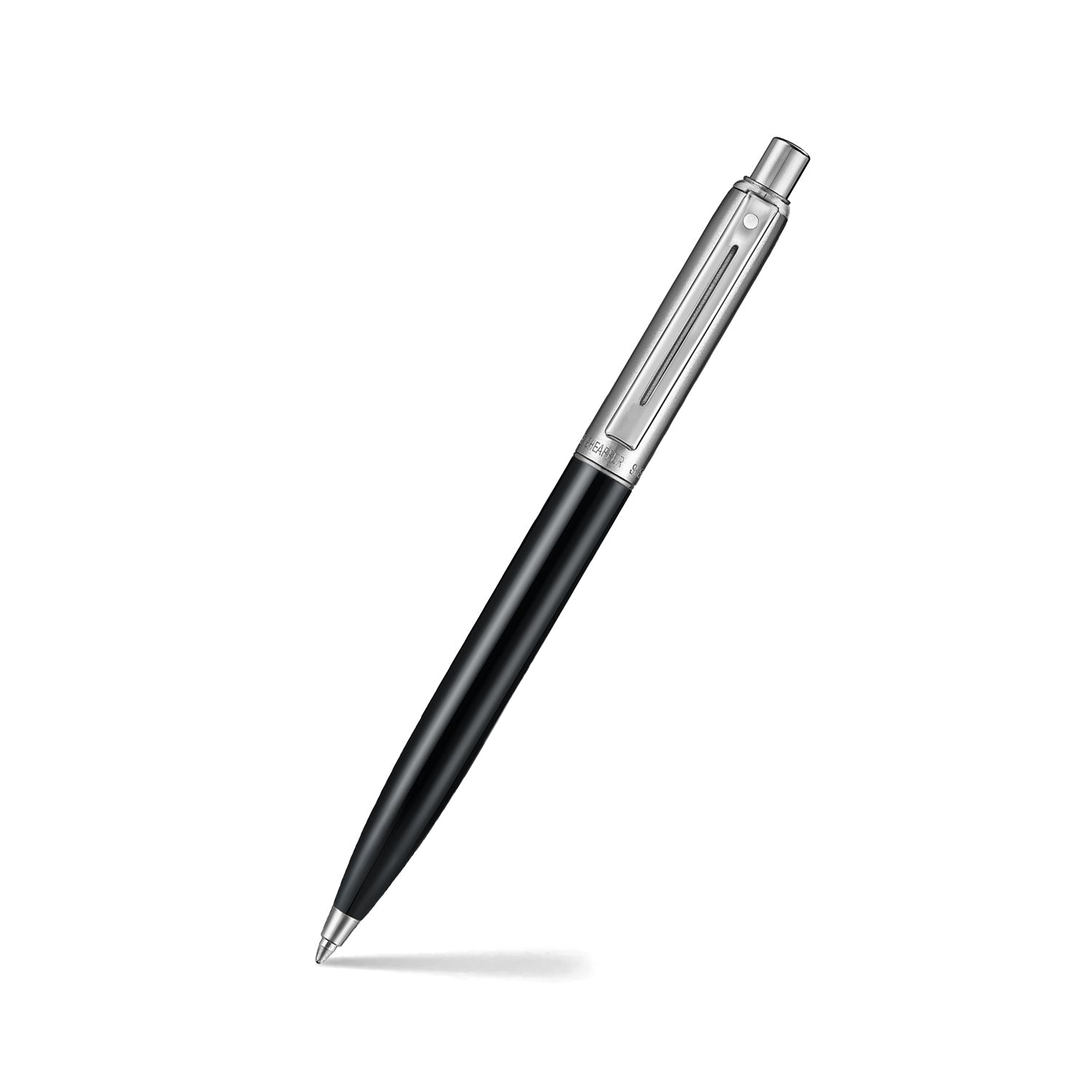 Sheaffer Sentinel Metal 332 Glossy Black Barrel and Brushed Chrome Ballpoint Pen with Chrome Trims.