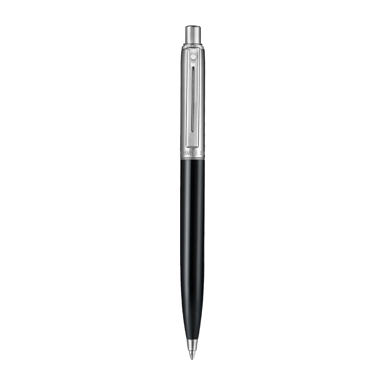 Sheaffer Sentinel Metal 332 Glossy Black Barrel and Brushed Chrome Ballpoint Pen with Chrome Trims.