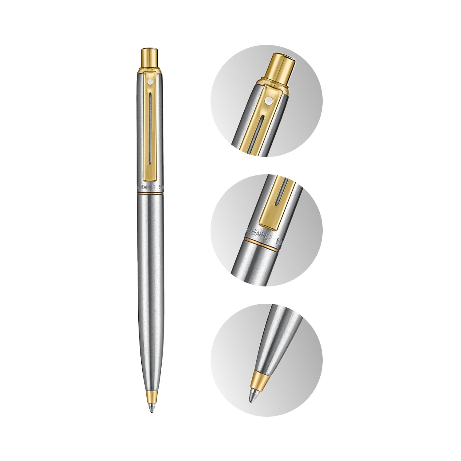 Sheaffer Sentinel Metal 333 Brushed Chrome Ballpoint Pen with Gold Trims.