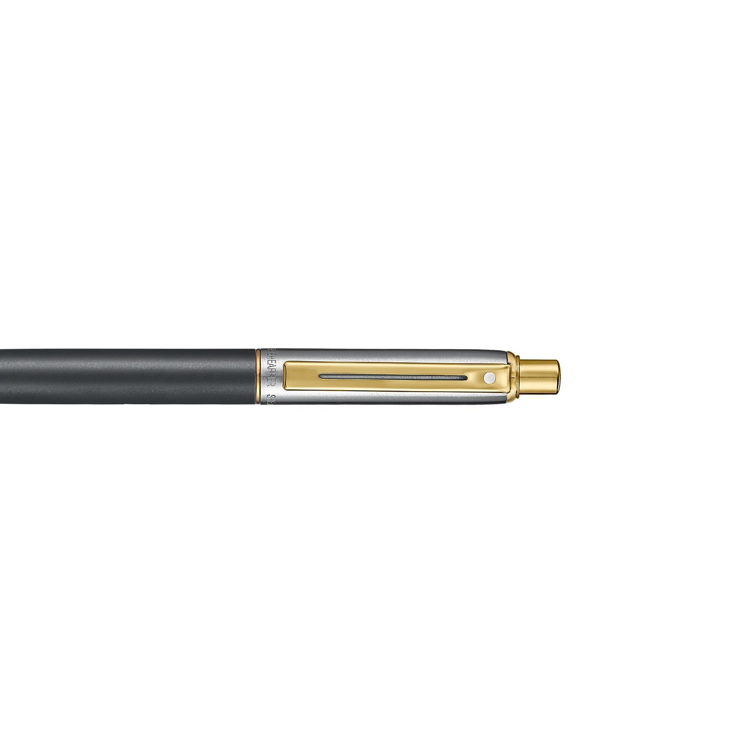 Sheaffer Sentinel Metal 334 Matte Black Barrel and Brushed Chrome Cap Ballpoint Pen with Gold Trims.