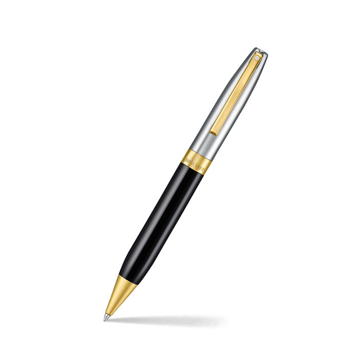 Sheaffer Legacy 9065 Glossy Black and Chrome Bi-color Ballpoint Pen with 14K PVD Gold-Plated, Stainless Steel Trims.