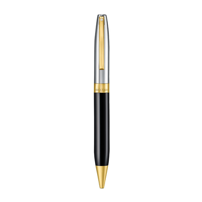 Sheaffer Legacy 9065 Glossy Black and Chrome Bi-color Ballpoint Pen with 14K PVD Gold-Plated, Stainless Steel Trims.