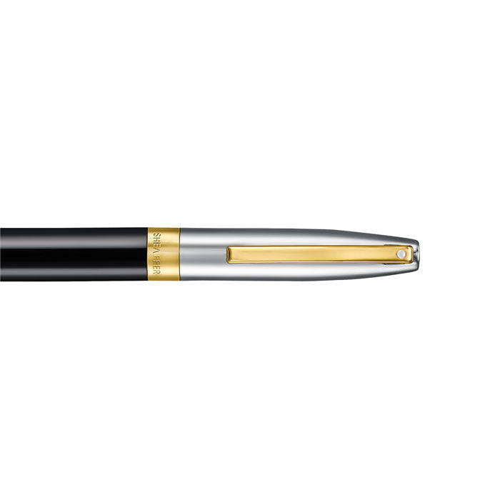 Sheaffer Legacy 9065 Glossy Black and Chrome Bi-color Ballpoint Pen with 14K PVD Gold-Plated, Stainless Steel Trims.