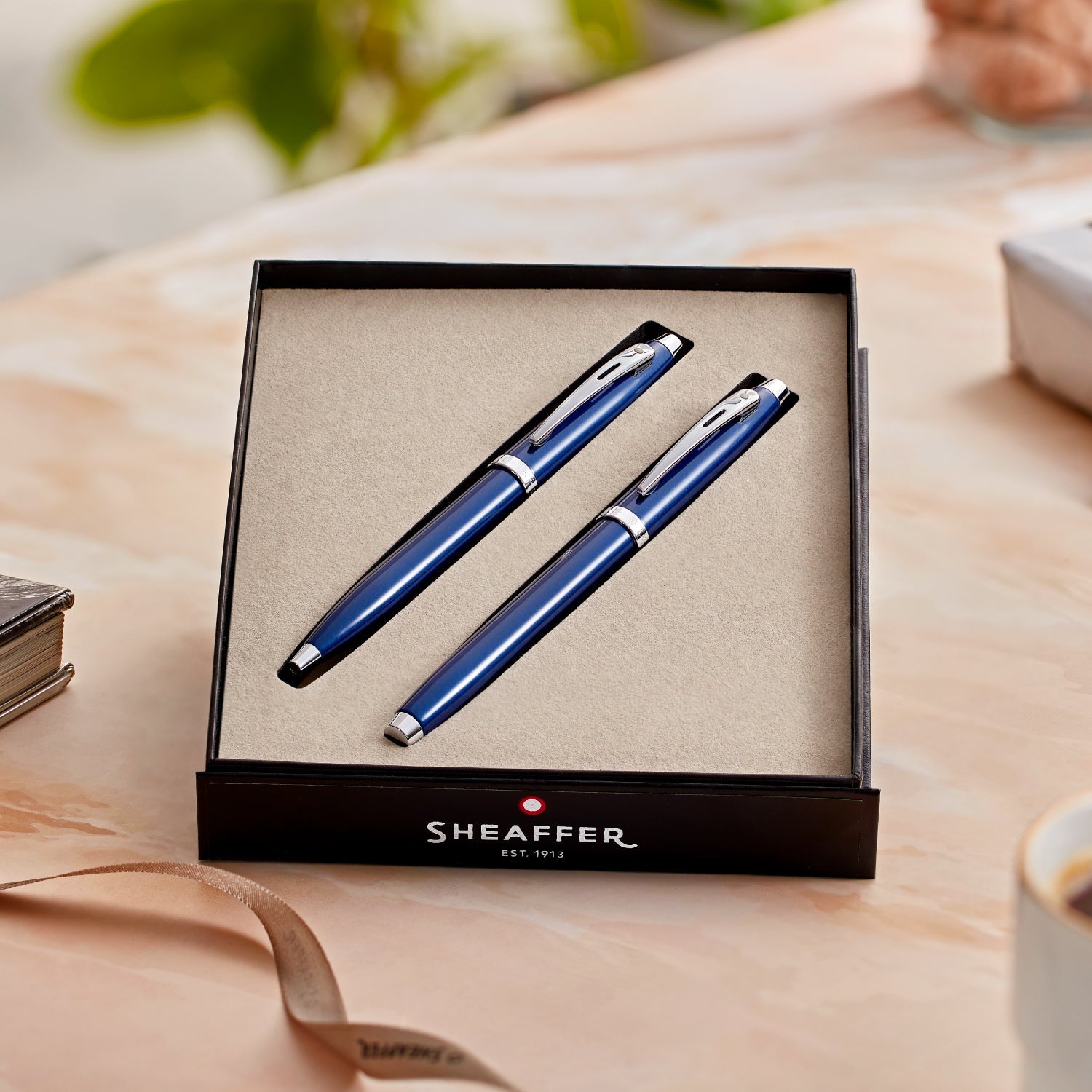 Sheaffer® Gift Set ft. Glossy Blue S100 9339 with Chrome Trim as Set of 2 pens - Ballpoint Pen & Rollerball pen