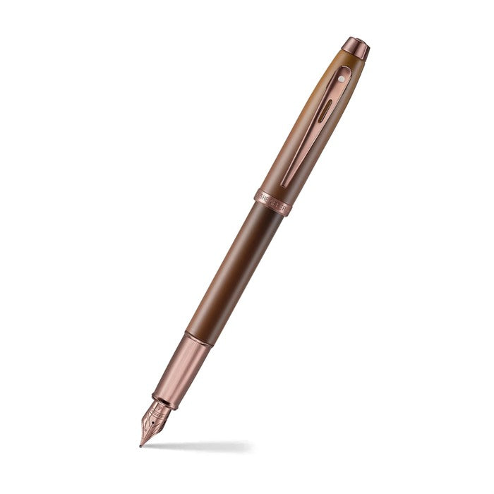 Sheaffer Gift Set ft. Coffee Edition 100 9374 Fountain Pen with Regal Brown PVD Trims and 3 x 10ml Ink Bottles.