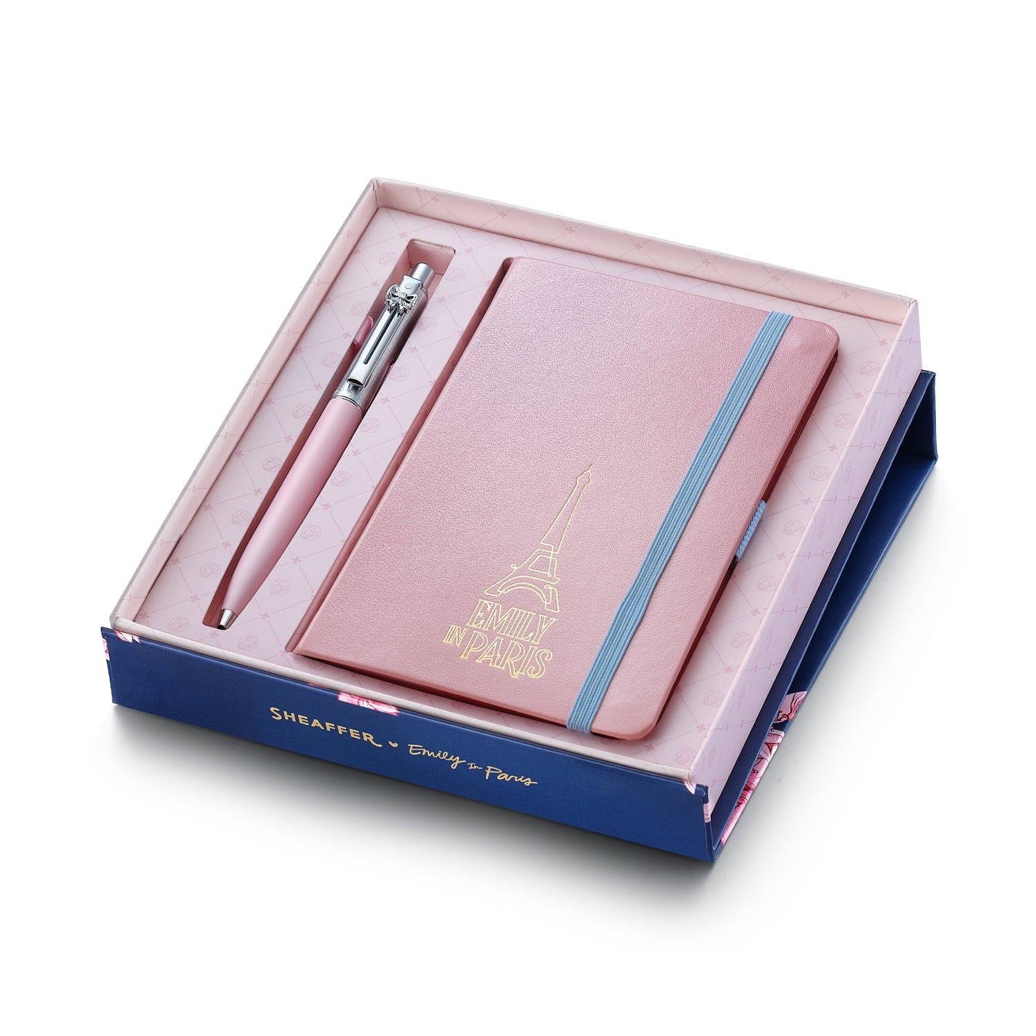 Sheaffer Gift Set ft. Emily in Paris Sentinel 321 Pink Matte Finish Ballpoint Pen with Chrome Trims and Small Hardbound Notebook.