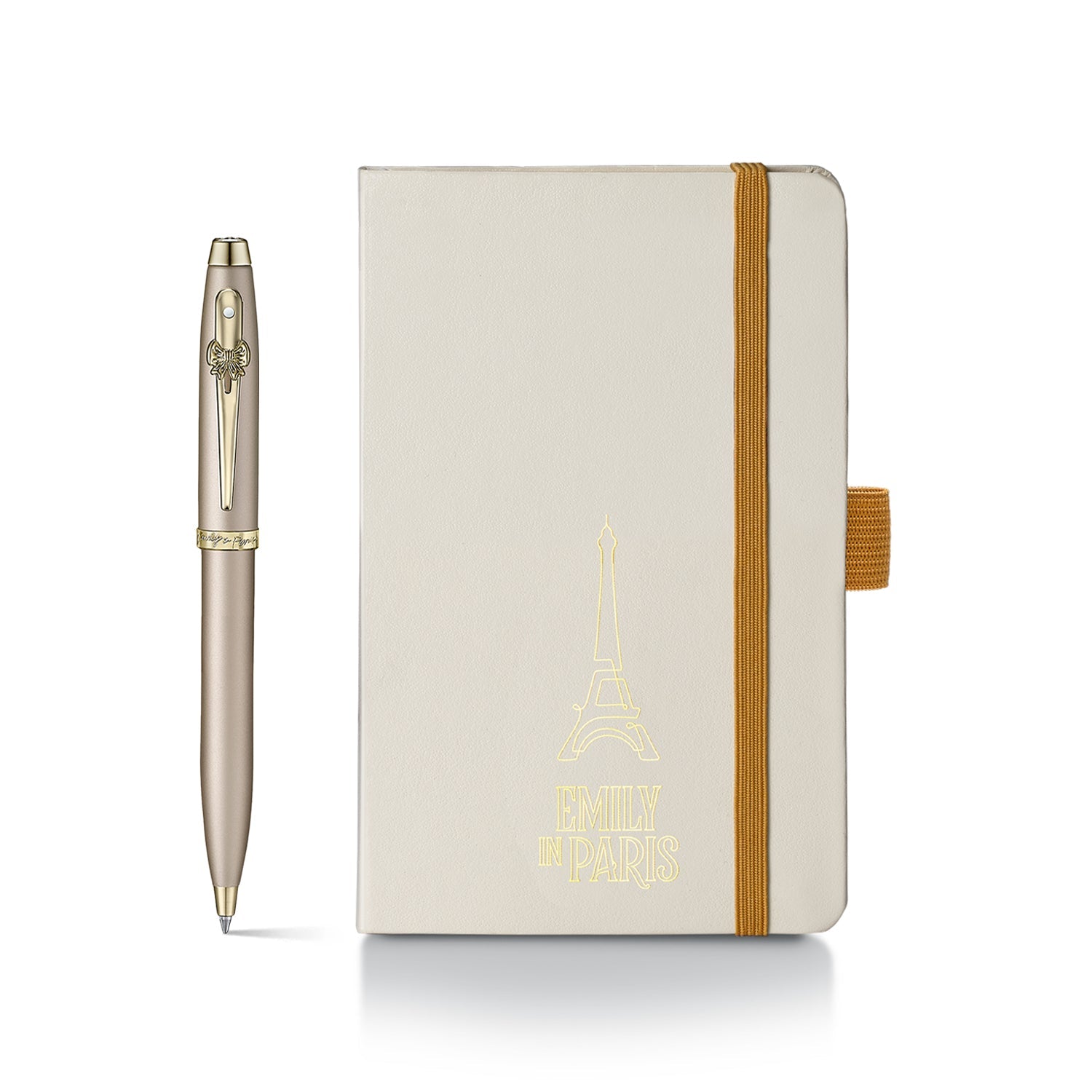 Sheaffer Gift Set ft. 100 Emily in Paris 9377 Champagne Gold Ballpoint Pen with Champagne Gold Trims and Hardbound Small Notebook.