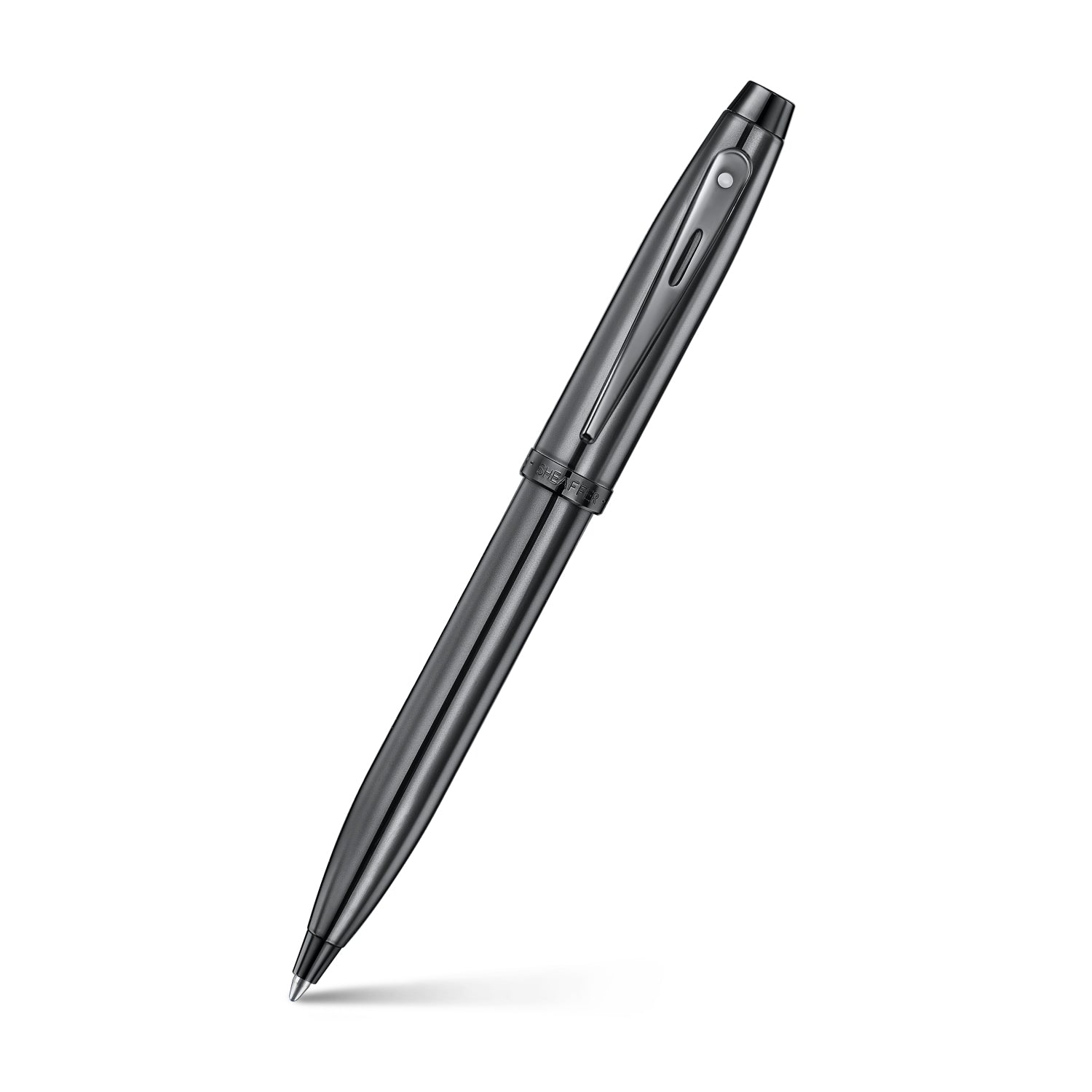 Sheaffer 100 9375 Ionic Gunmetal Grey Ballpoint Pen with Shiny PVD Trims.