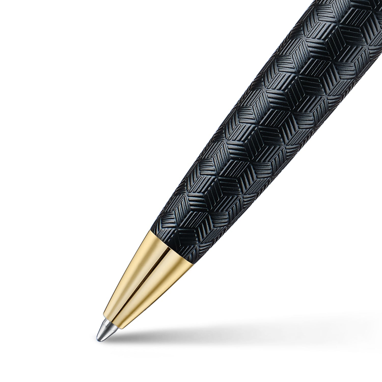 Sheaffer 300 9347 Engraved Black Ballpoint Pen with Chrome Cap and Gold Trims.
