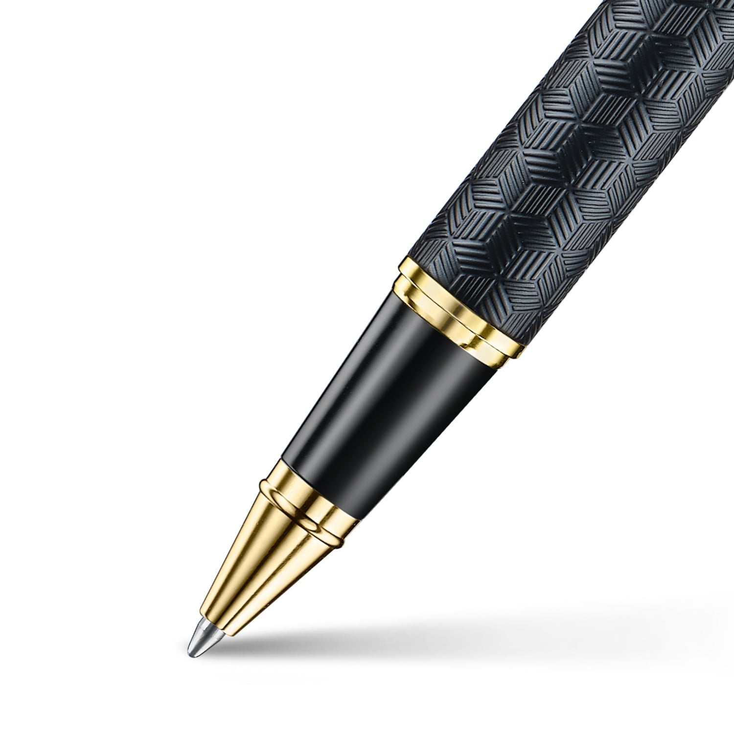 Sheaffer 300 9347 Engraved Black Rollerball Pen with Chrome Cap and Gold Trims.