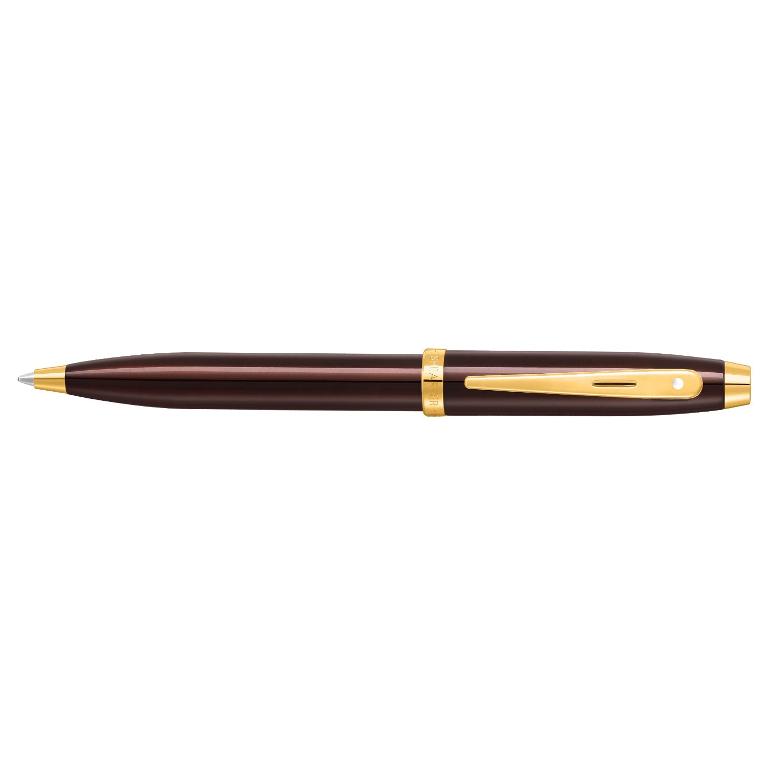 Sheaffer Gift Set ft. Glossy Brown 100 9370 Ballpoint Pen with Gold Trims and Rustic Mocha Credit Card Holder.