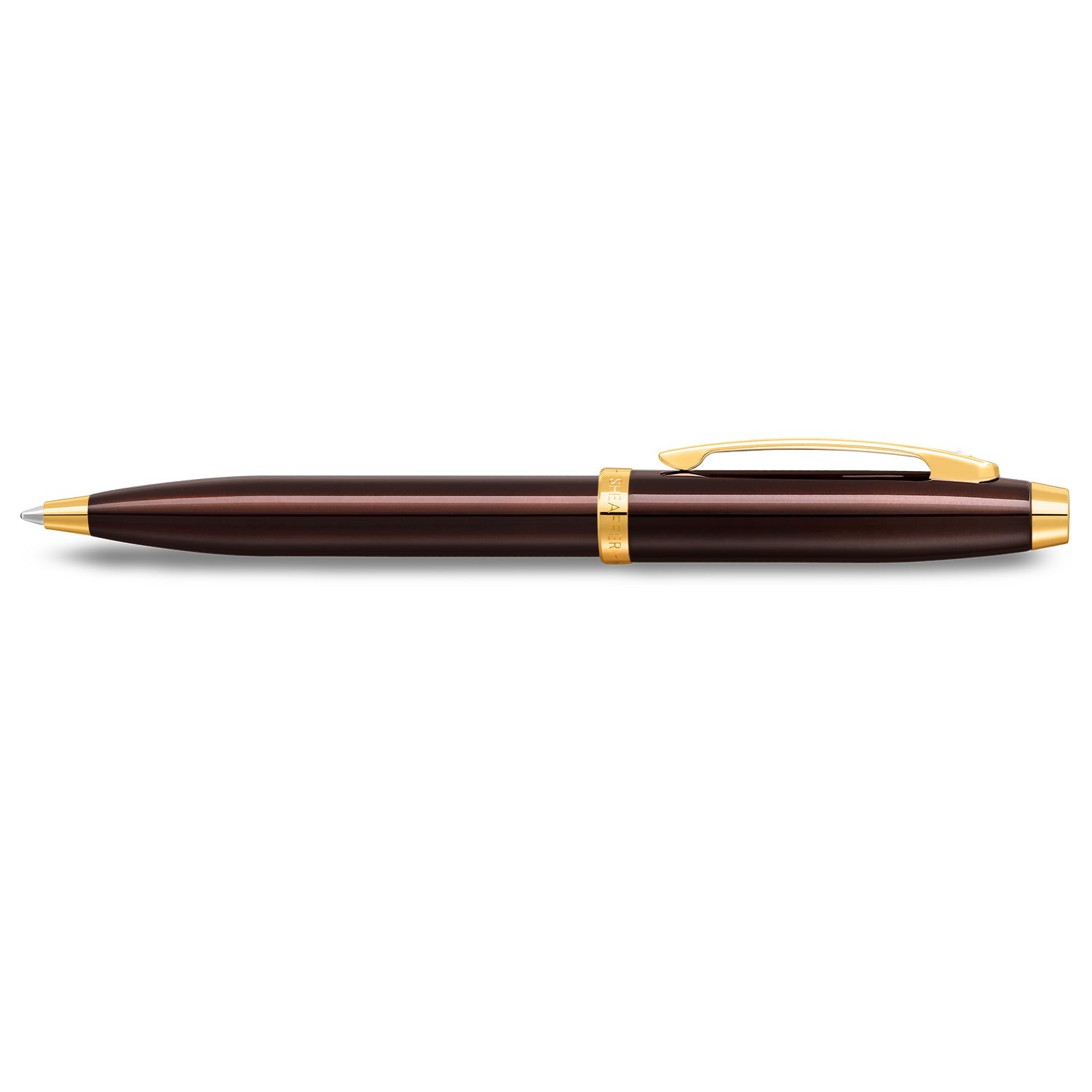 Sheaffer Gift Set ft. Glossy Brown 100 9370 Ballpoint Pen with Gold Trims and Rustic Mocha Credit Card Holder.