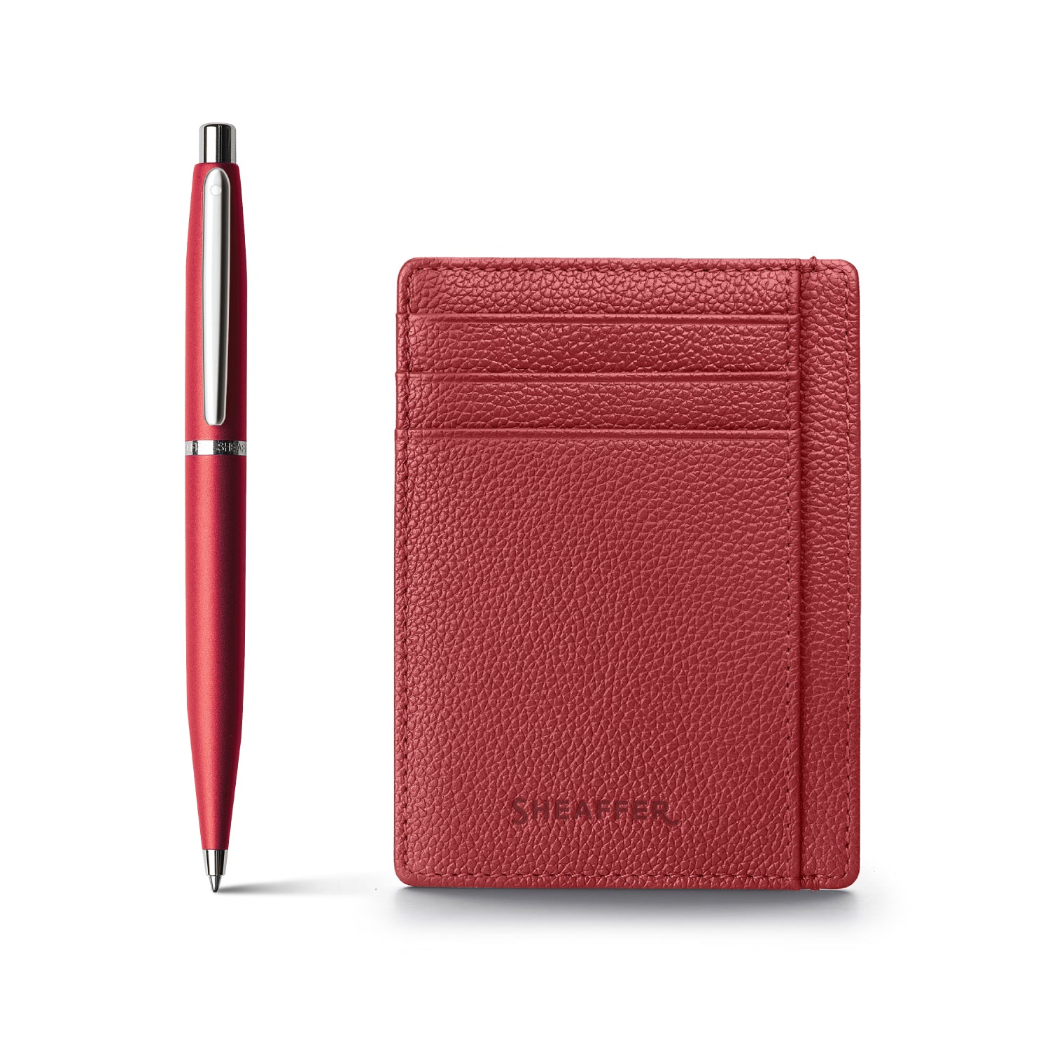 Sheaffer Gift Set ft. Excessive Red VFM 9403 Ballpoint Pen with Chrome Trims and Scarlet Blaze Credit Card Holder.