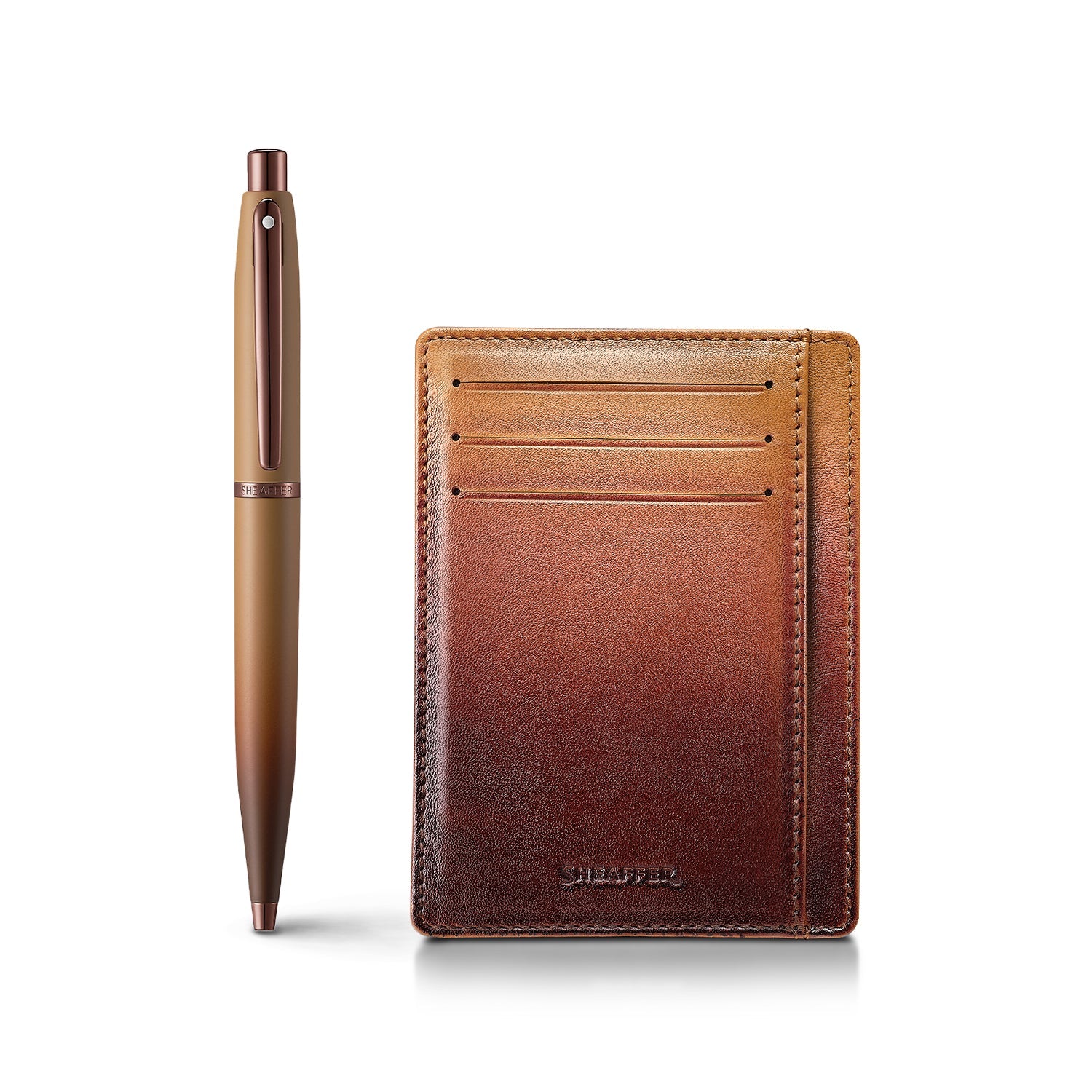 Sheaffer Gift Set ft. Coffee Edition VFM Ballpoint Pen with Regal Brown PVD Trims and Credit Card Holder.