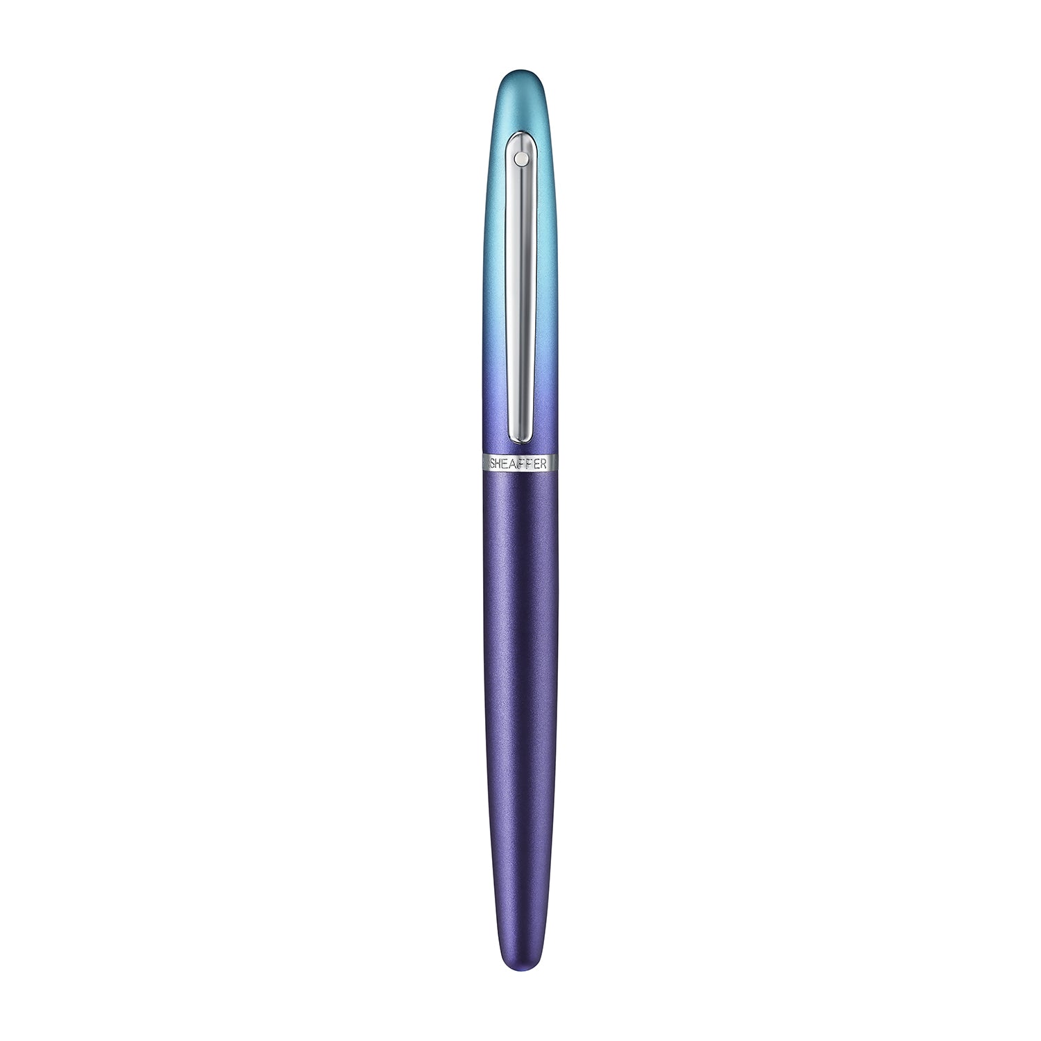 Sheaffer VFM 9430 Expressions Blue and Purple Pearlised Gradient Rollerball Pen with Chrome-Plated Trims.