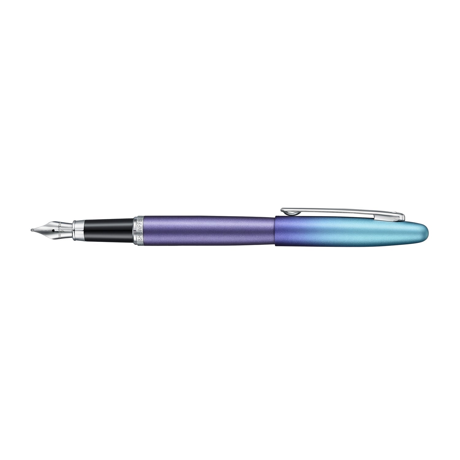Sheaffer VFM 9430 Expressions Blue and Purple Pearlised Gradient Fountain Pen with Chrome-Plated Trims.