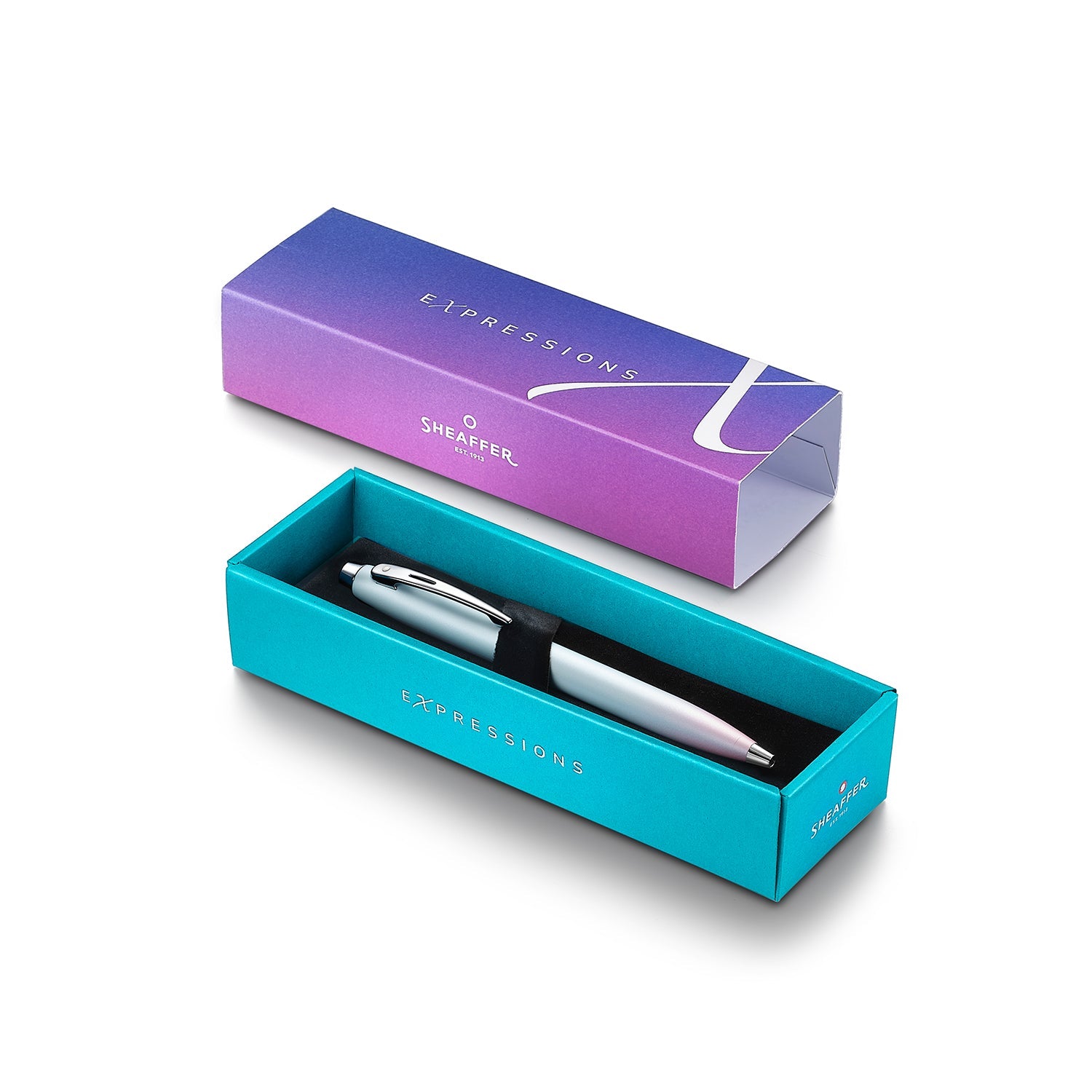 Sheaffer 100 9376 Expressions Blue and Pink Pearlised Gradient Ballpoint Pen with Chrome-plated Trims.