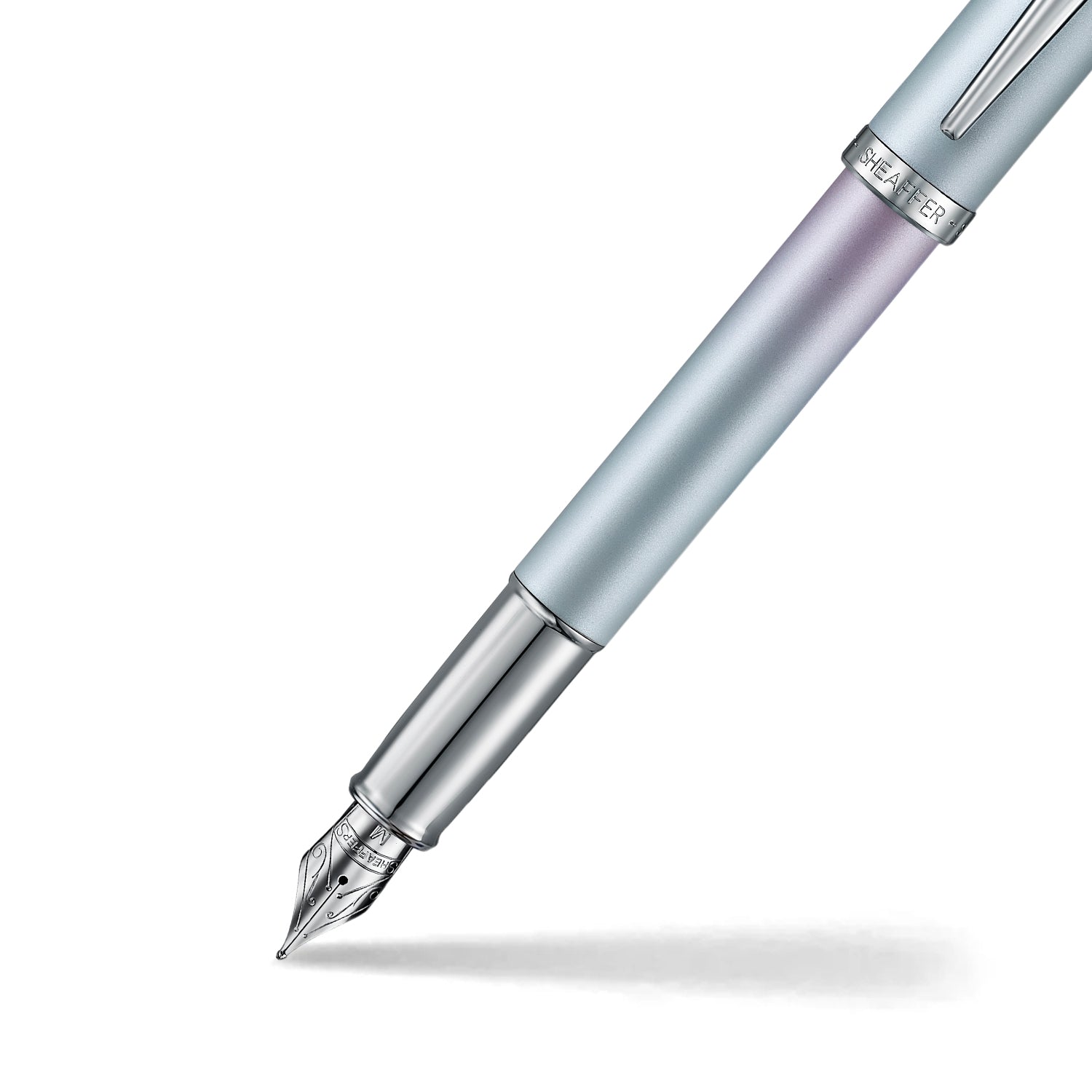 Sheaffer 100 9376 Expressions Blue and Pink Pearlised Gradient Fountain Pen with Chrome-plated Trims.