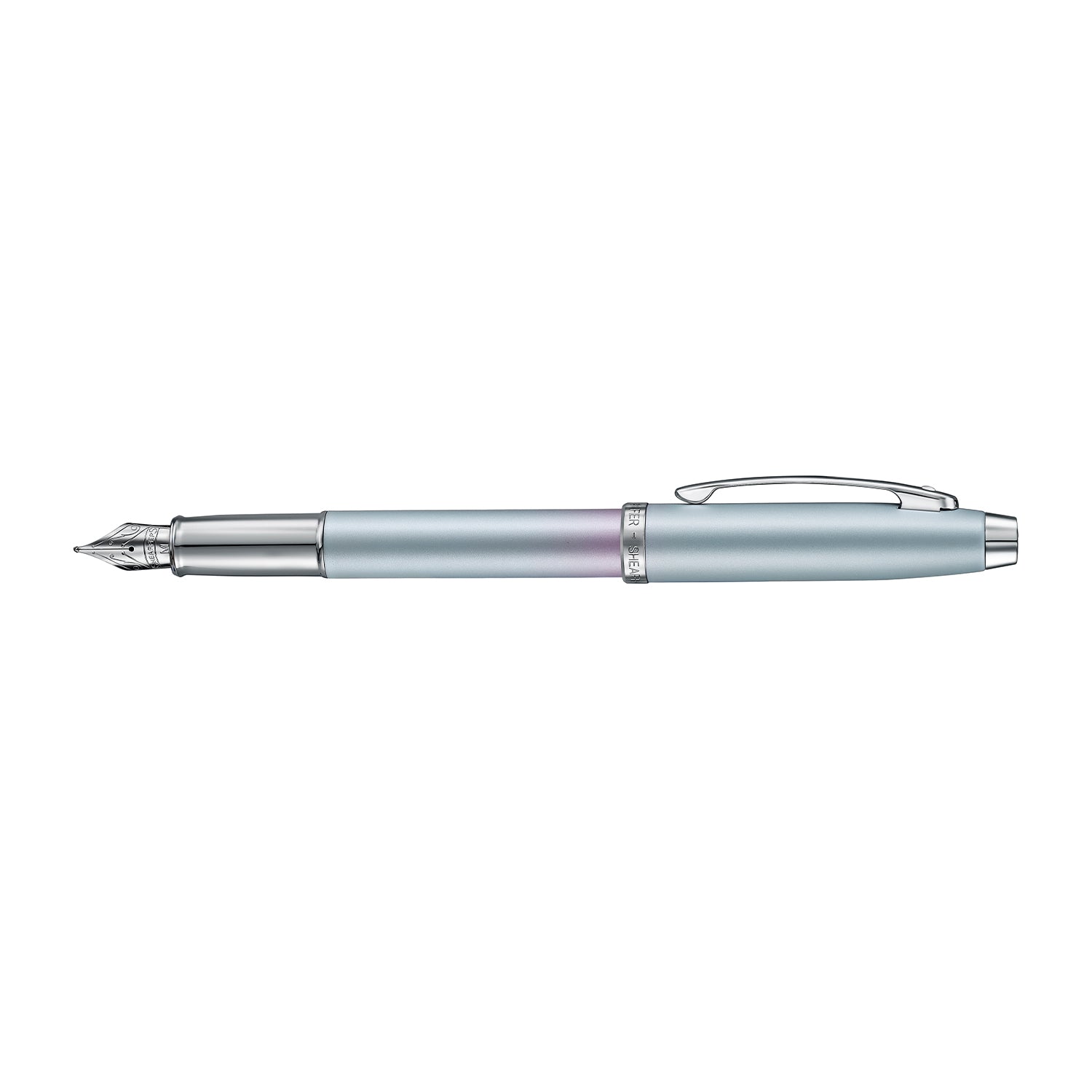 Sheaffer 100 9376 Expressions Blue and Pink Pearlised Gradient Fountain Pen with Chrome-plated Trims.