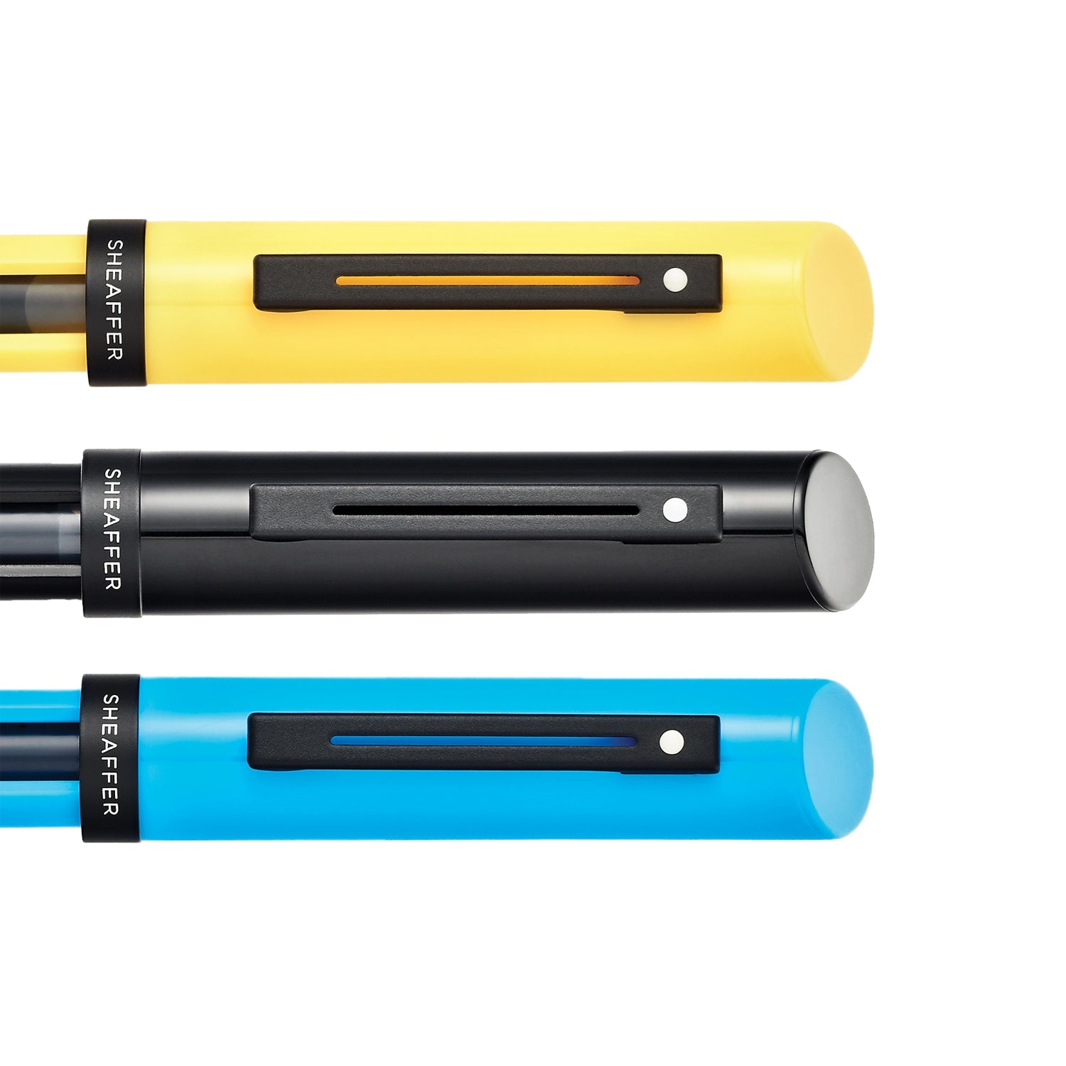 Sheaffer® Calligraphy Glossy Black, Blue and Yellow Fountain pens Maxikit in Hangsell - F, M, B nibs.