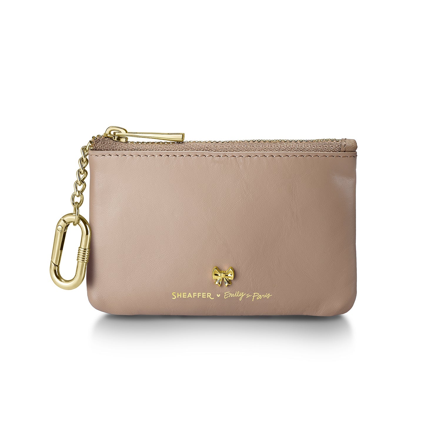 Sheaffer Emily in Paris Full-Grain Leather Zipped Key Fob Pouch with Bow-Shaped Emblem - Taupe.