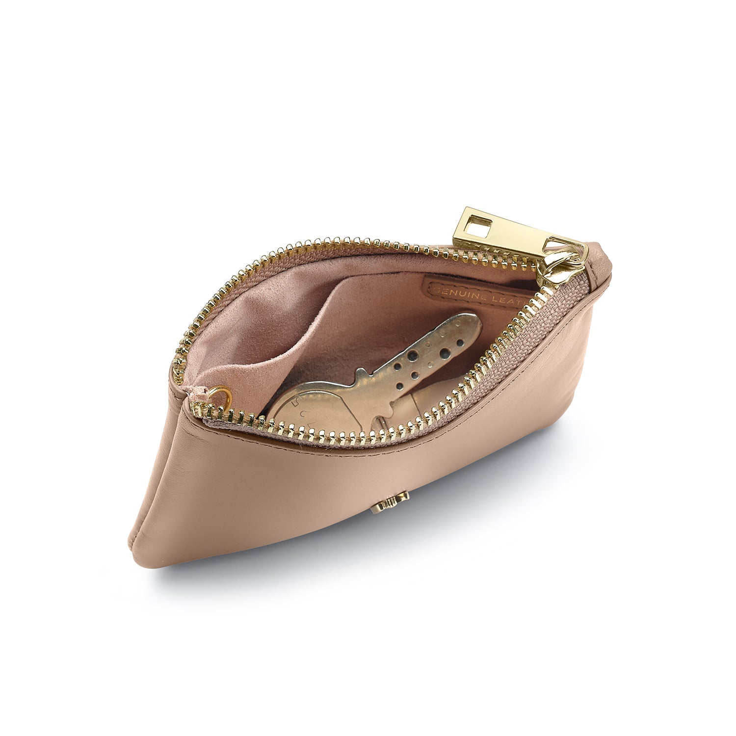Sheaffer Emily in Paris Full-Grain Leather Zipped Key Fob Pouch with Bow-Shaped Emblem - Taupe.