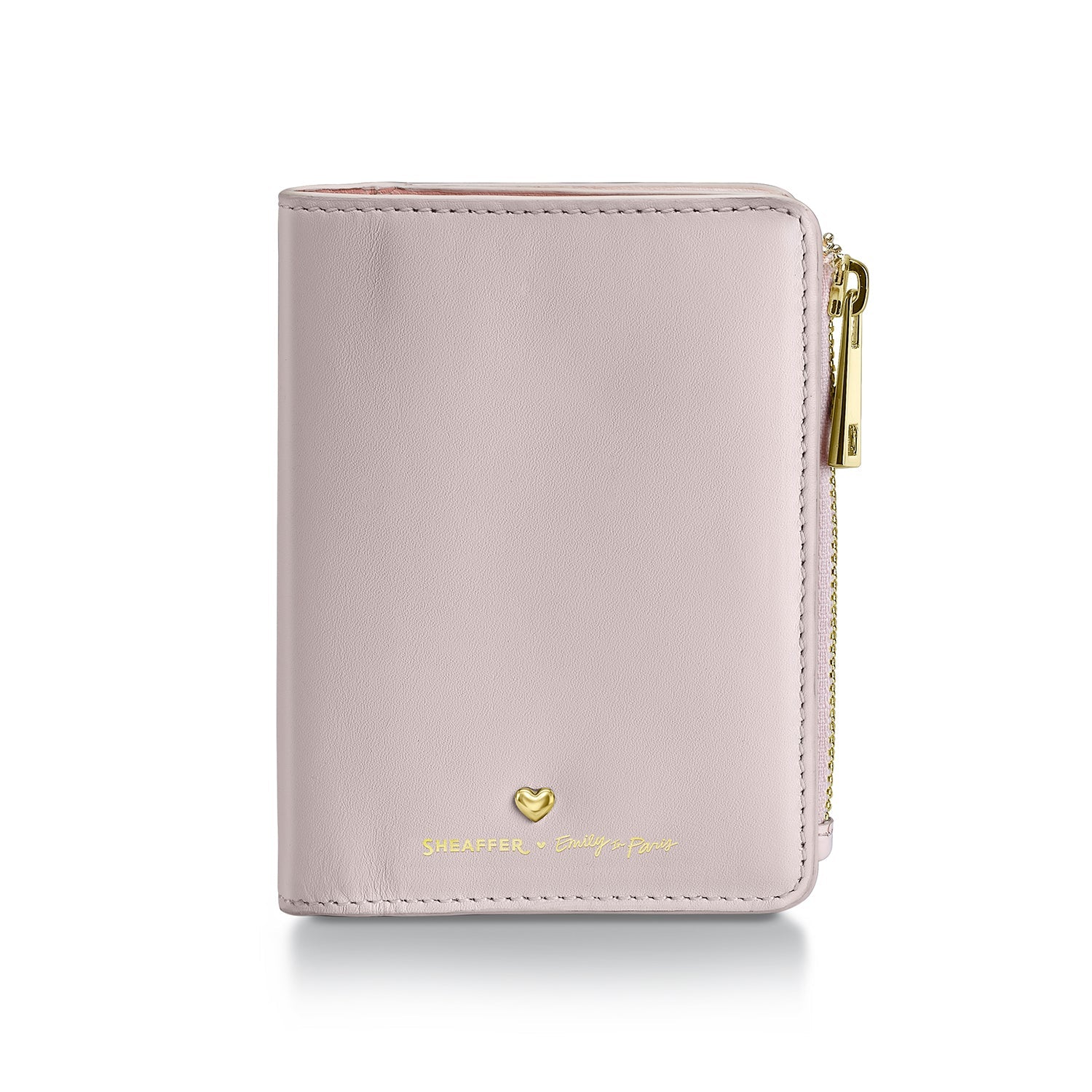 Sheaffer Emily in Paris Full-Grain Leather Zipped Bifold Coin Wallet with Heart-Shaped Emblem - Pink.