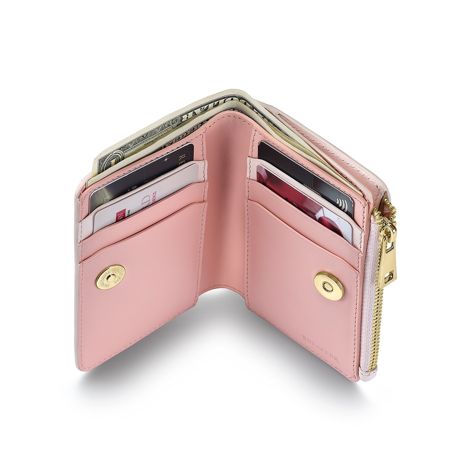 Sheaffer Emily in Paris Full-Grain Leather Zipped Bifold Coin Wallet with Heart-Shaped Emblem - Pink.