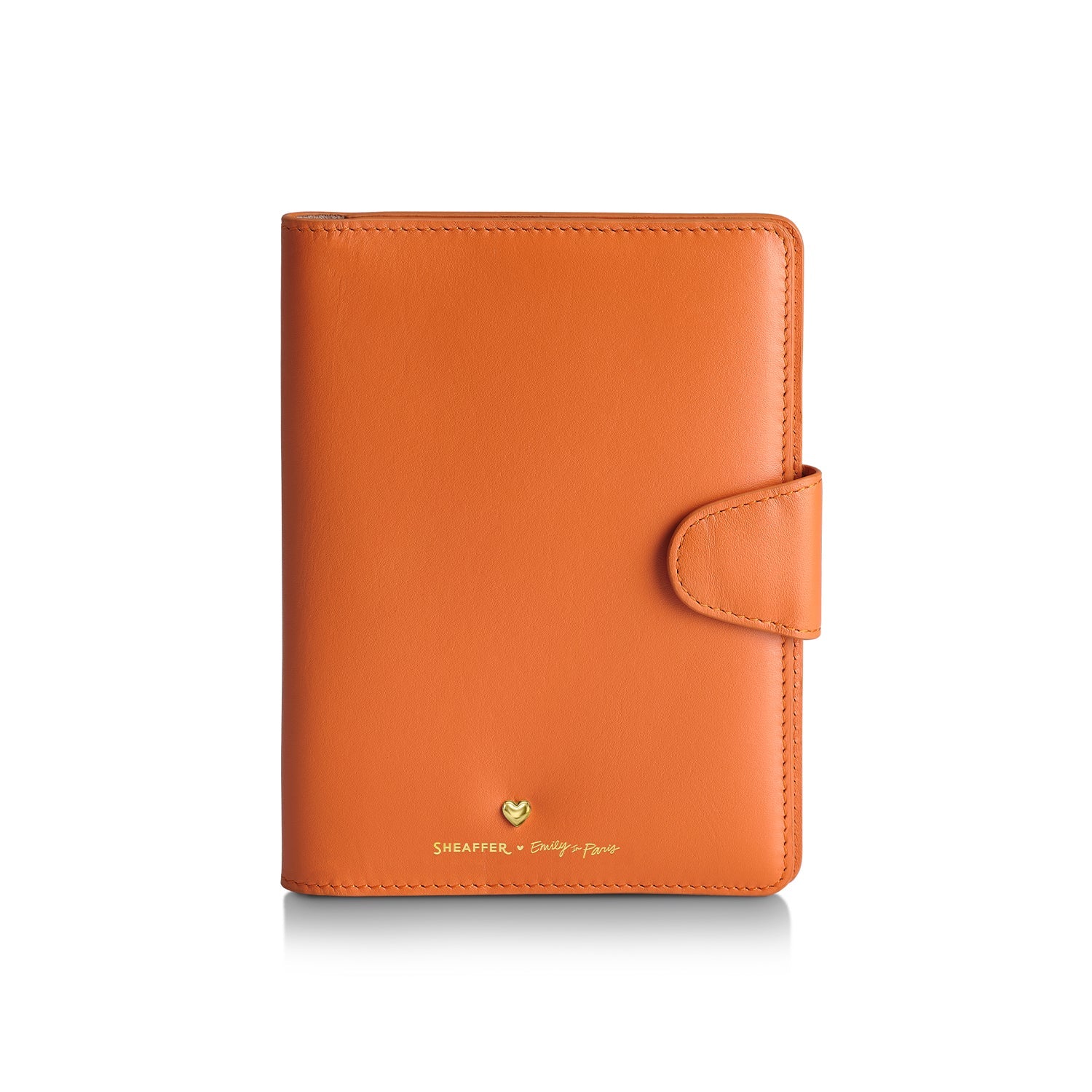 Sheaffer Emily in Paris Full-Grain Leather Passport Case with Pen Loop and Heart-Shaped Emblem - Orange.