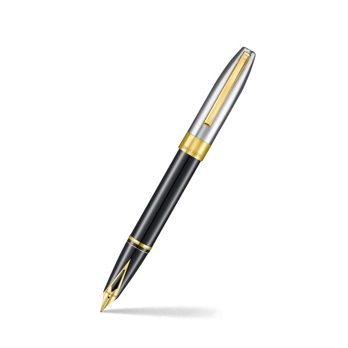 Sheaffer Legacy 9065 Glossy Black and Chrome Bi-color Fountain Pen with 14K PVD Gold-Plated, Stainless Steel Inlaid Nib and Trims.