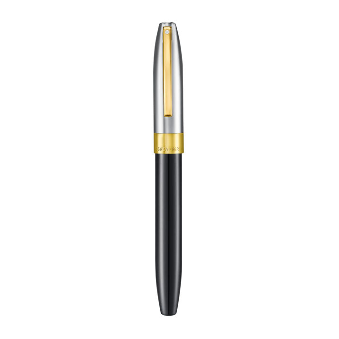 Sheaffer Legacy 9065 Glossy Black and Chrome Bi-color Fountain Pen with 14K PVD Gold-Plated, Stainless Steel Inlaid Nib and Trims.