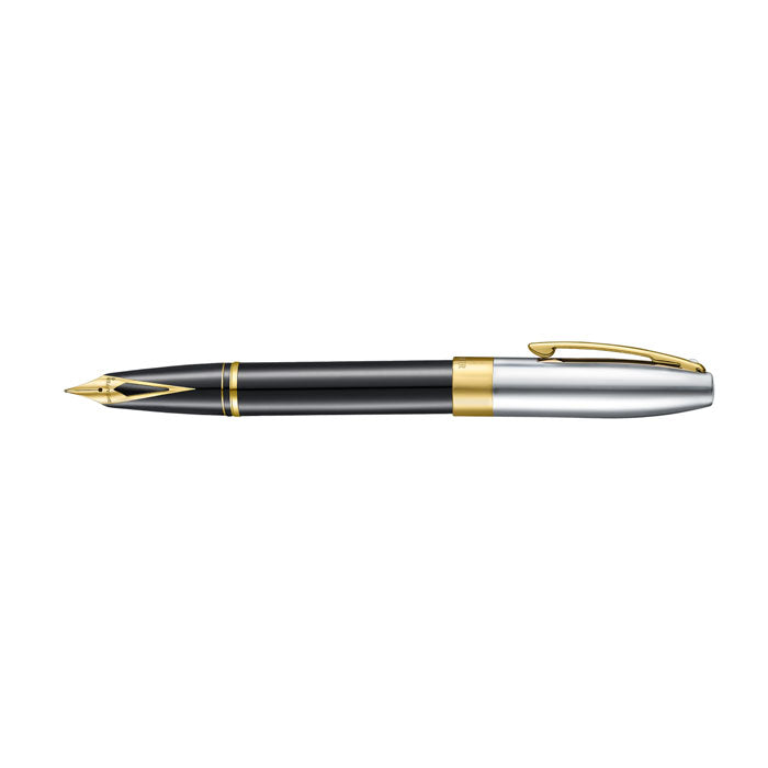 Sheaffer Legacy 9065 Glossy Black and Chrome Bi-color Fountain Pen with 14K PVD Gold-Plated, Stainless Steel Inlaid Nib and Trims.
