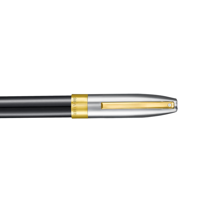 Sheaffer Legacy 9065 Glossy Black and Chrome Bi-color Fountain Pen with 14K PVD Gold-Plated, Stainless Steel Inlaid Nib and Trims.