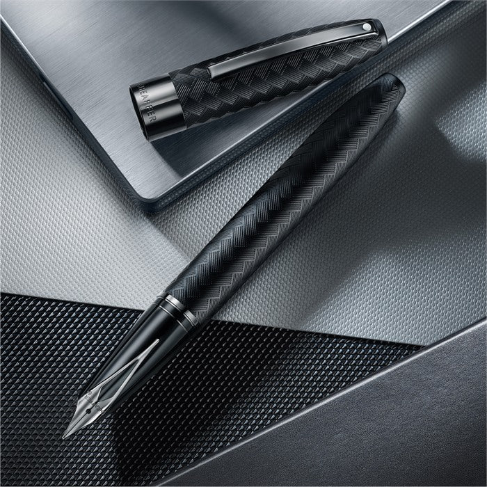 Sheaffer Legacy Chevron 9066 Matte Black Fountain Pen with PVD Gunmetal Inlaid Nib and Trims.