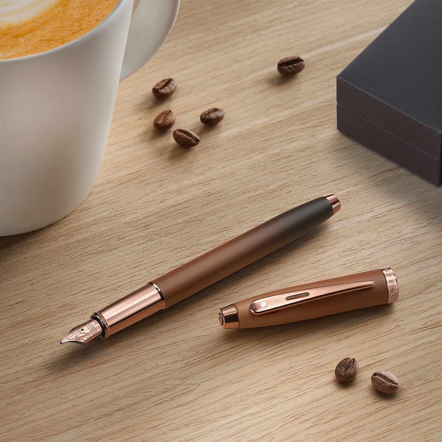 Sheaffer® 100 9374 Coffee Edition Matt Brown Fountain Pen with Regal Brown PVD Trims.