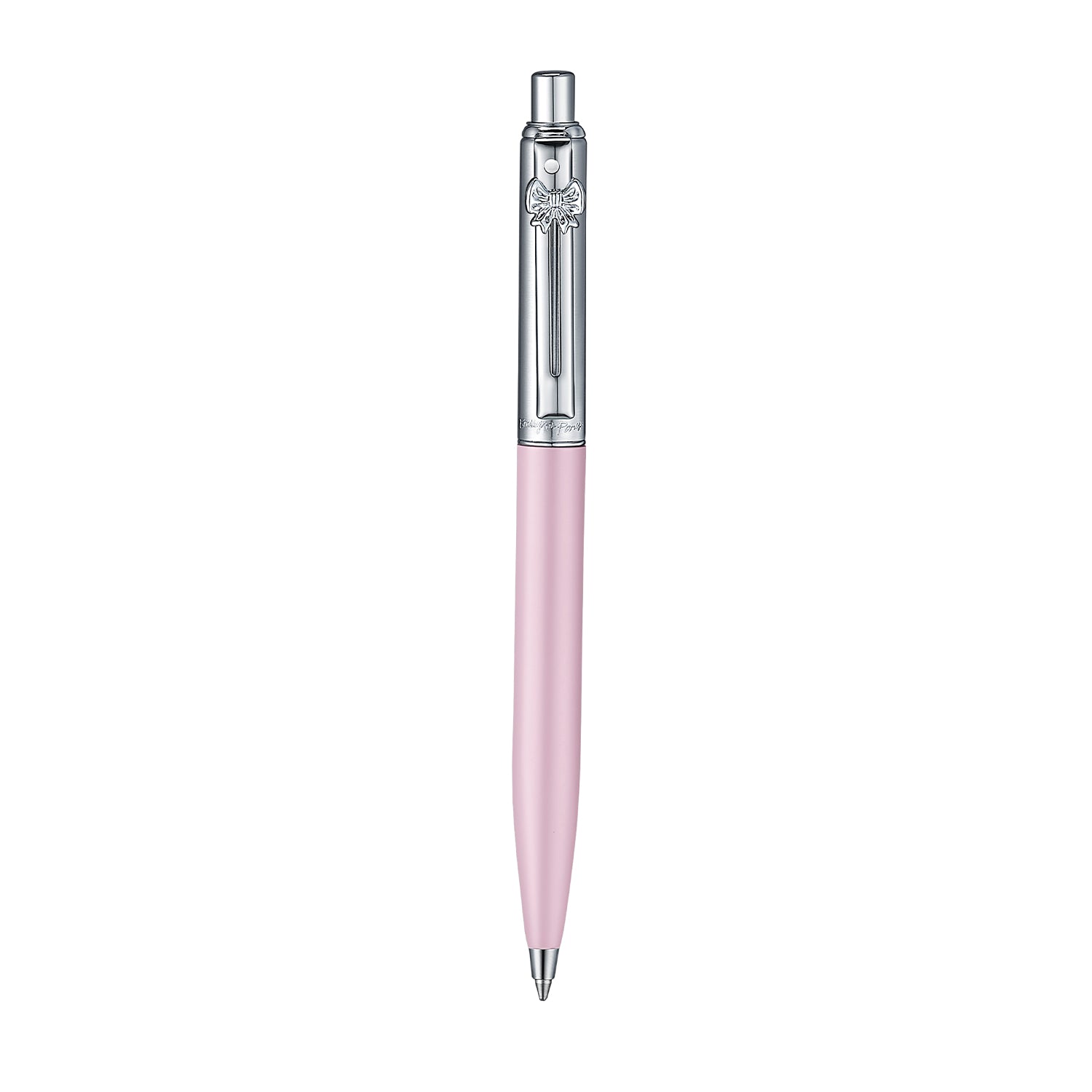 Sheaffer Sentinel Emily in Paris 321 Pink Matte Finish Ballpoint Pen with Chrome-Plated Trims and Bow-Shaped Clip Emblem.