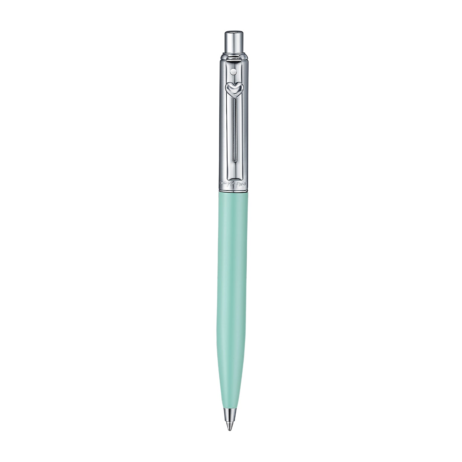 Sheaffer Sentinel Emily in Paris 321 Green Matte Finish Ballpoint Pen with Chrome-Plated Trims and Heart-Shaped Clip Emblem.