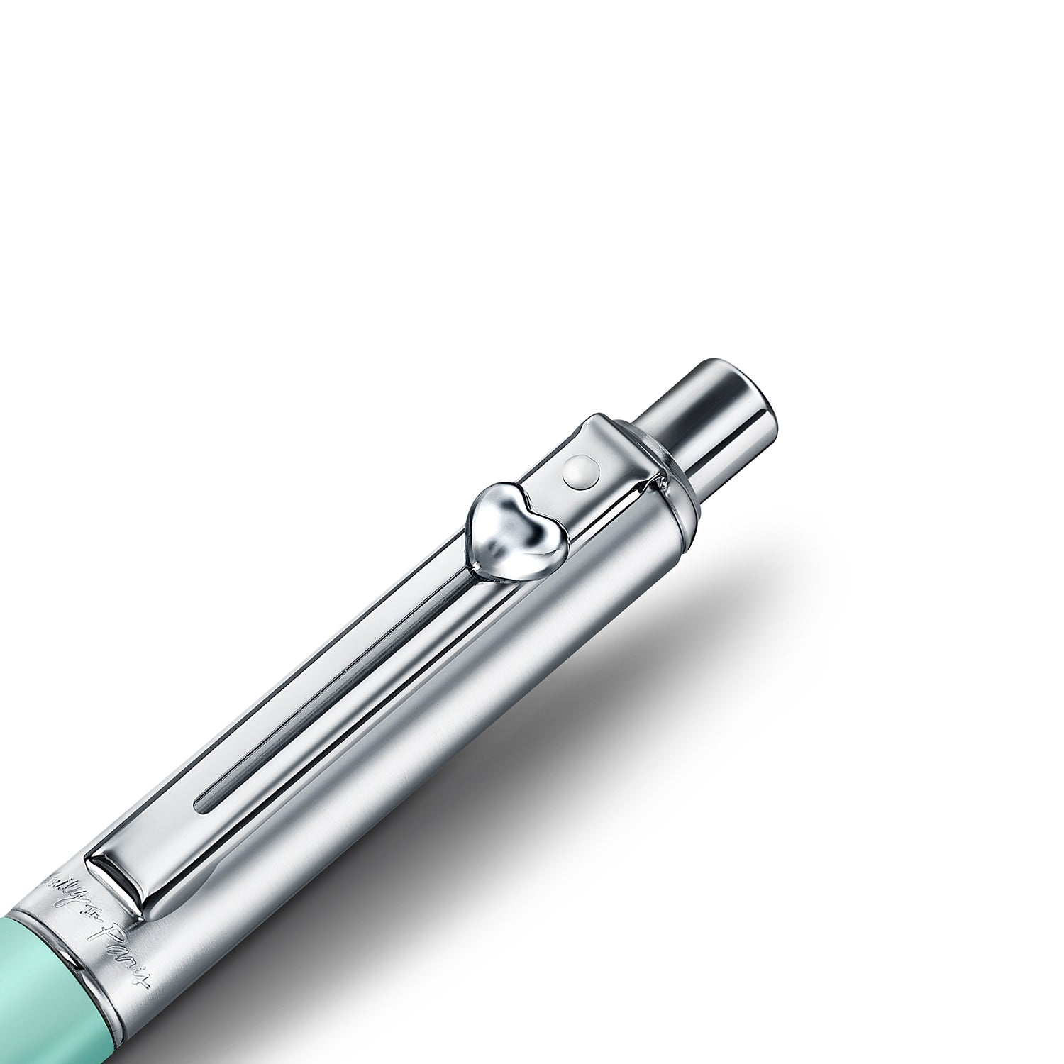 Sheaffer Sentinel Emily in Paris 321 Green Matte Finish Ballpoint Pen with Chrome-Plated Trims and Heart-Shaped Clip Emblem.