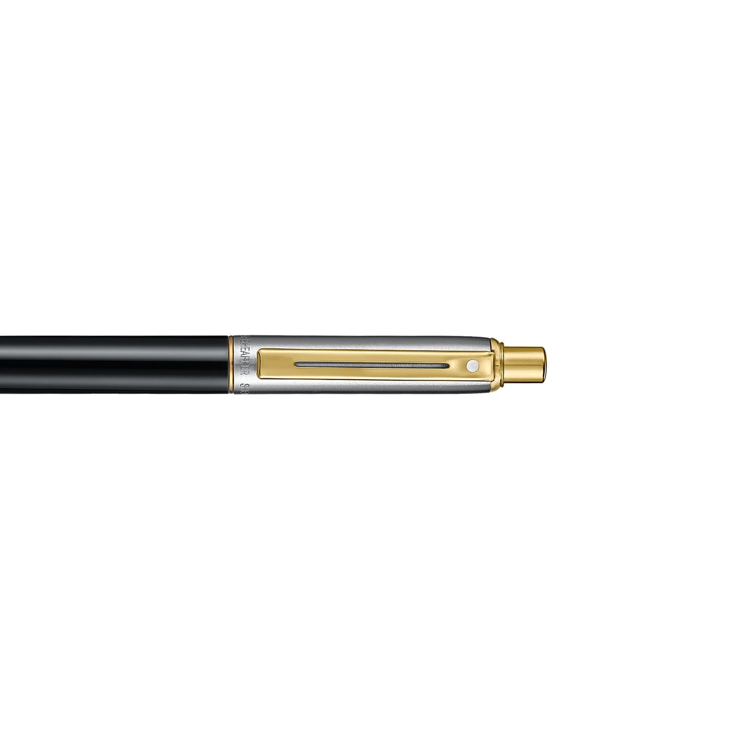 Sheaffer Sentinel Metal 335 Glossy Black Barrel and Brushed Chrome Ballpoint Pen with Gold Trims.