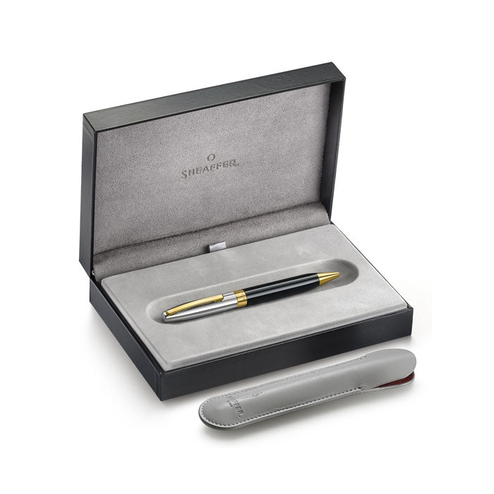 Sheaffer Legacy 9065 Glossy Black and Chrome Bi-color Ballpoint Pen with 14K PVD Gold-Plated, Stainless Steel Trims.