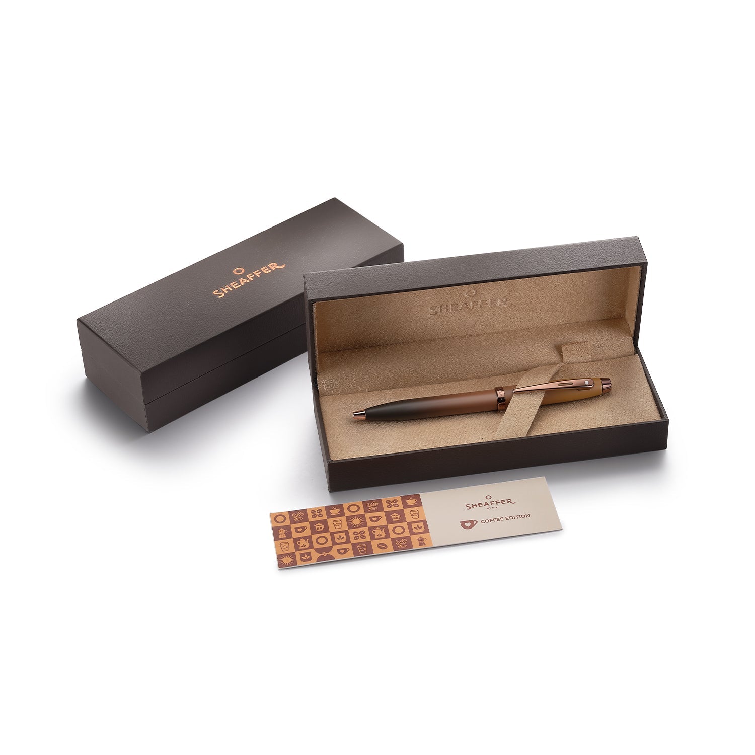 Sheaffer® 100 9374 Coffee Edition Matt Brown Ballpoint Pen with Regal Brown PVD Trims.